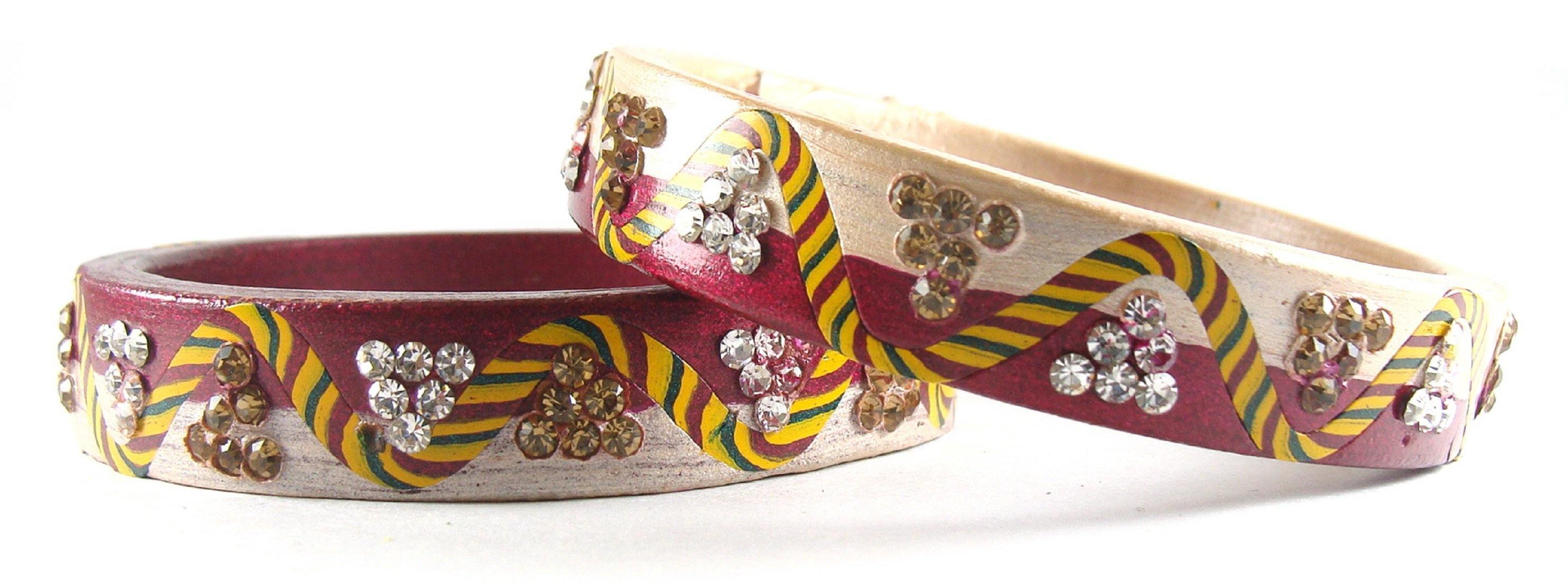 Sukriti Rajasthani Casual Maroon-Beige Lac Bangles for Women - Set of 2