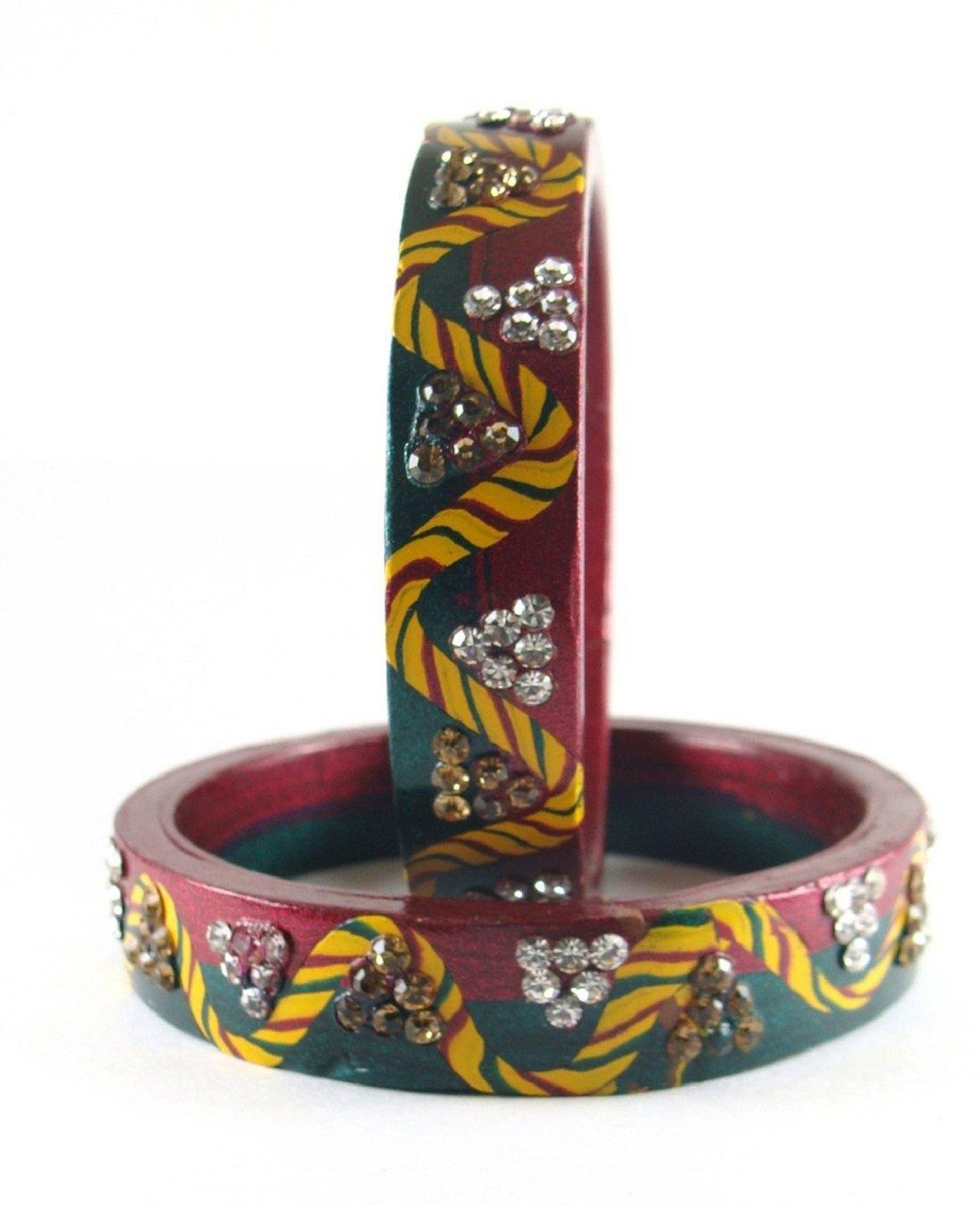 Sukriti Rajasthani Casual Maroon-Green Lac Bangles for Women - Set of 2