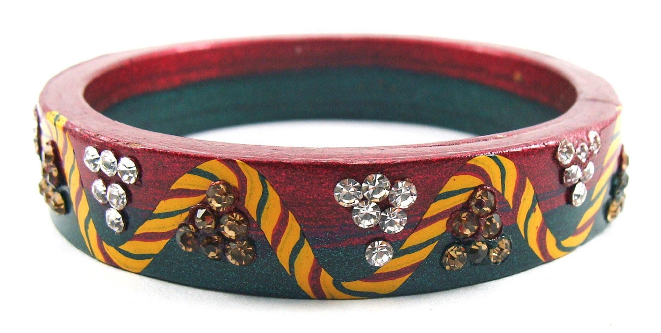 Sukriti Rajasthani Casual Maroon-Green Lac Bangles for Women - Set of 2