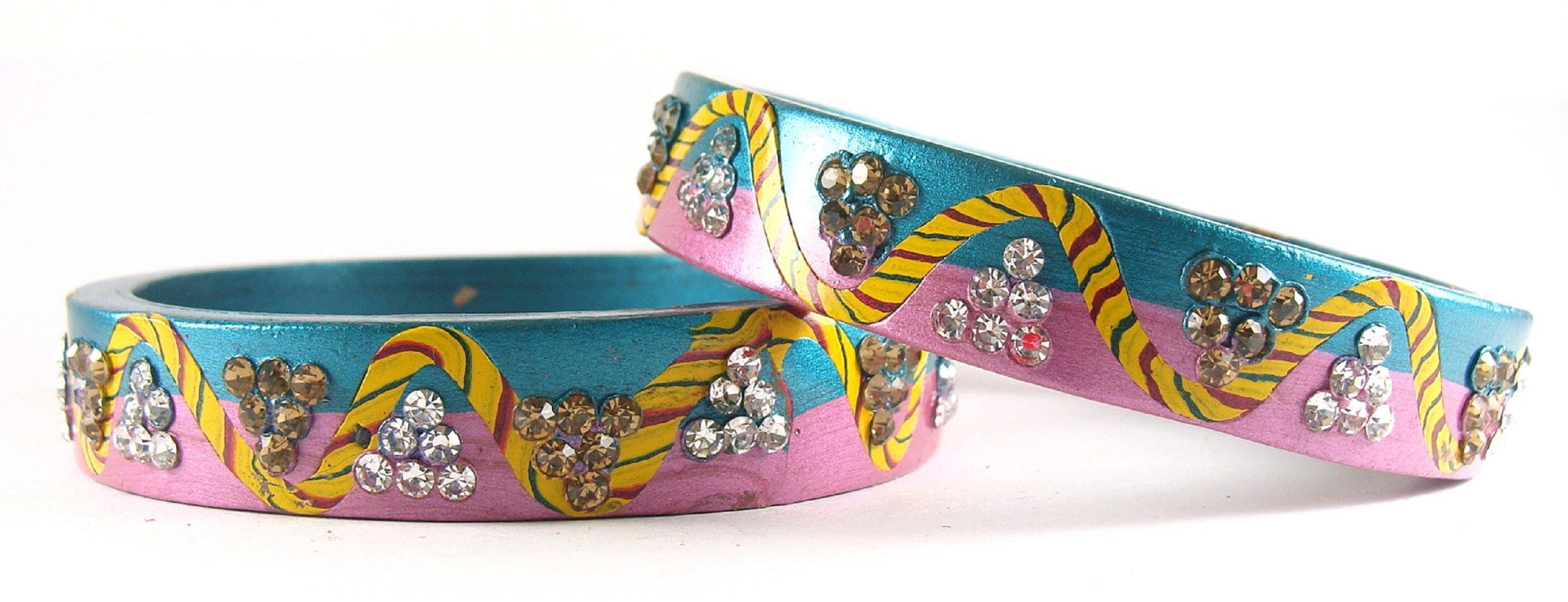 Sukriti Rajasthani Casual SeaGreen-Mauve Lac Bangles for Women - Set of 2
