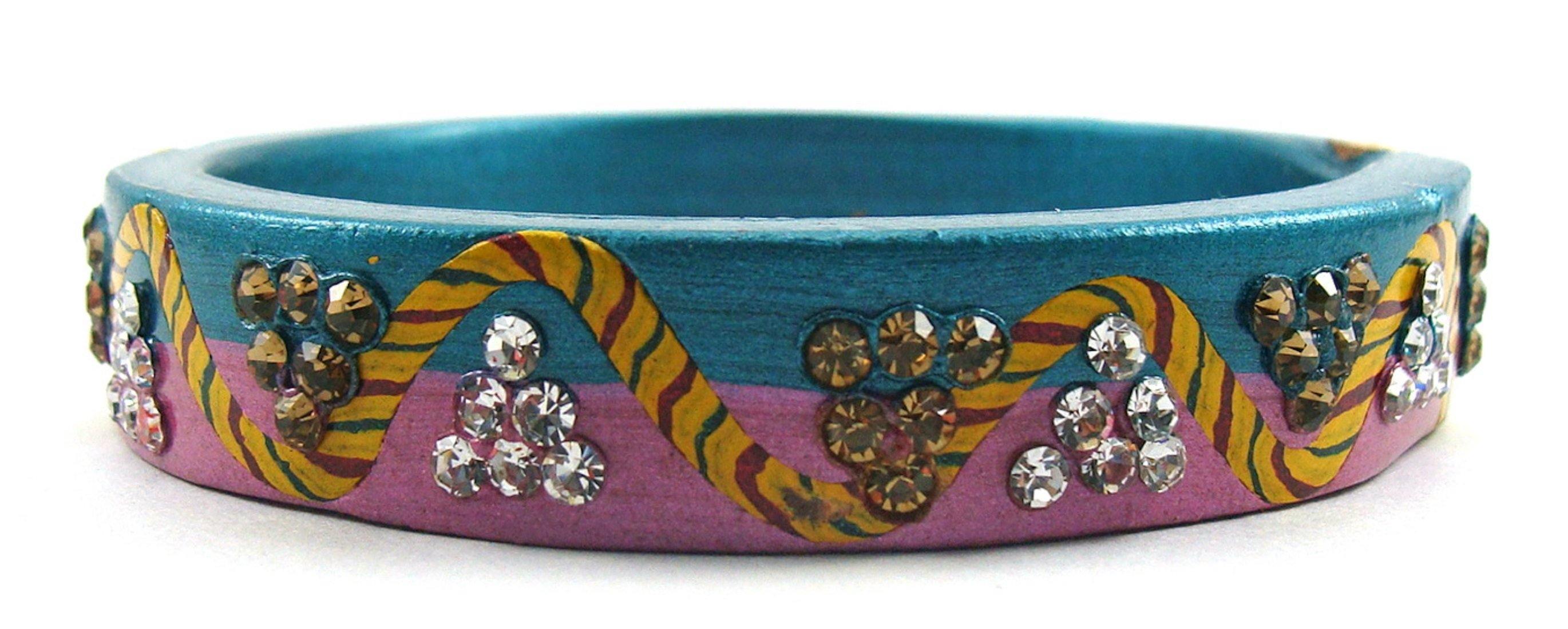 Sukriti Rajasthani Casual SeaGreen-Mauve Lac Bangles for Women - Set of 2