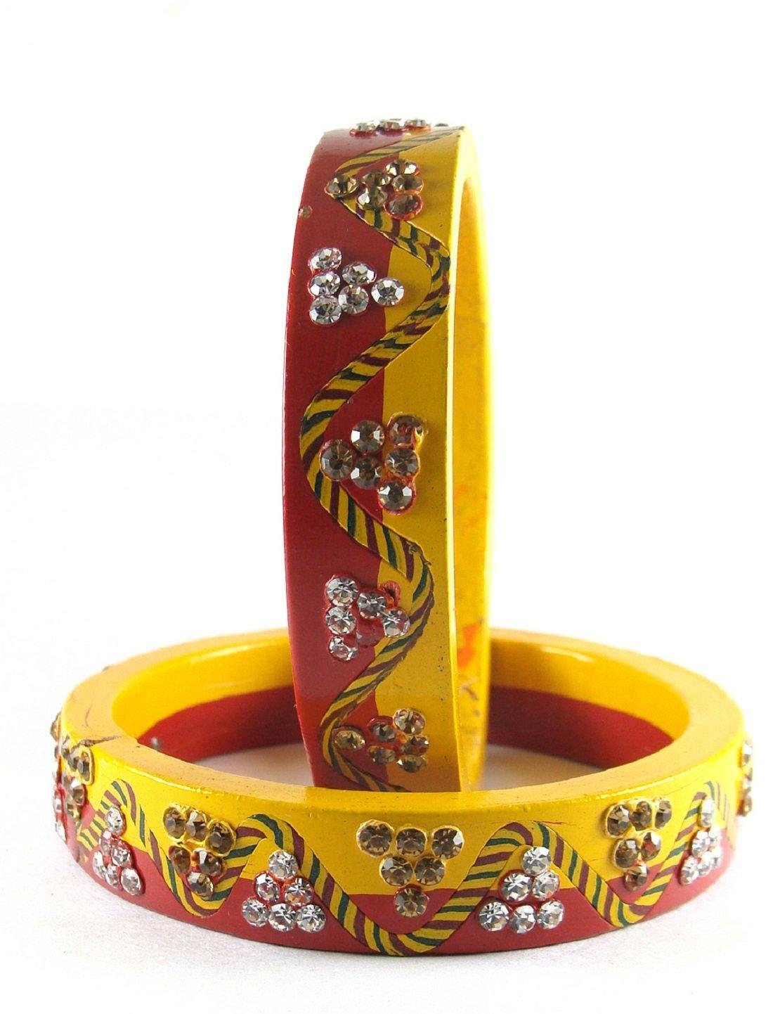 Sukriti Rajasthani Casual Yellow-Red Lac Bangles for Women - Set of 2