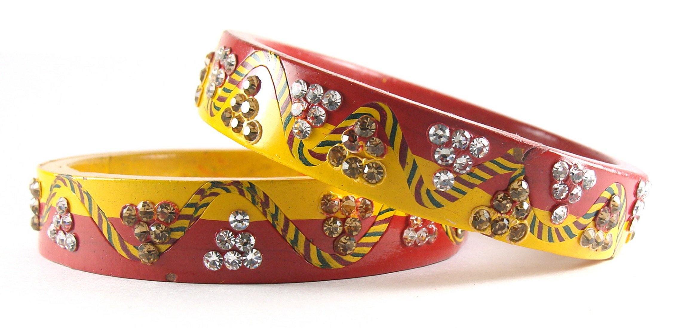 Sukriti Rajasthani Casual Yellow-Red Lac Bangles for Women - Set of 2