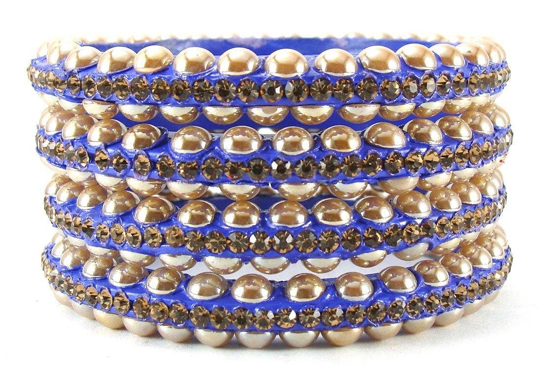 Sukriti Rajasthani contemporary Blue Lac Bangles for Women - Set of 4