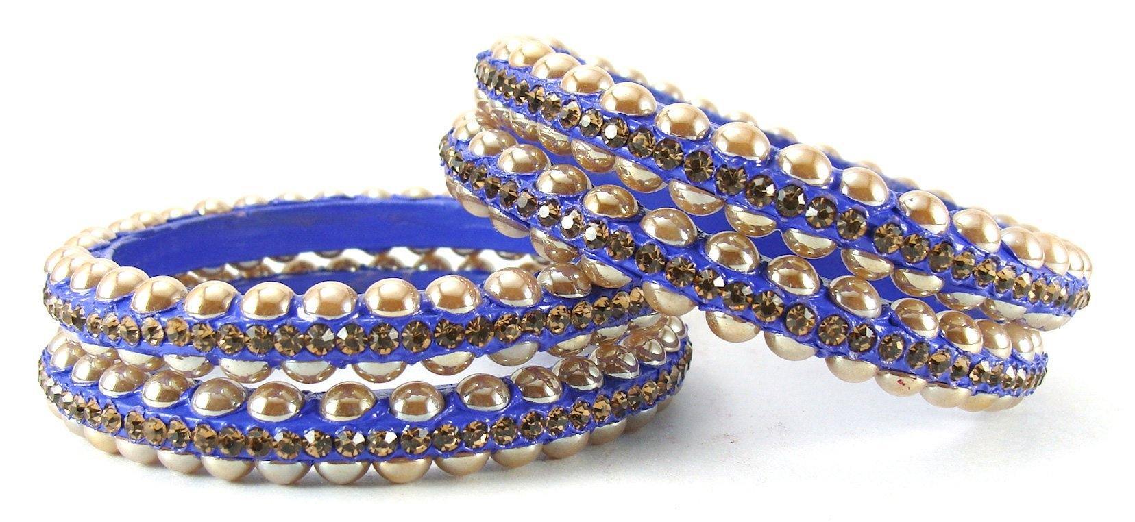 Sukriti Rajasthani contemporary Blue Lac Bangles for Women - Set of 4
