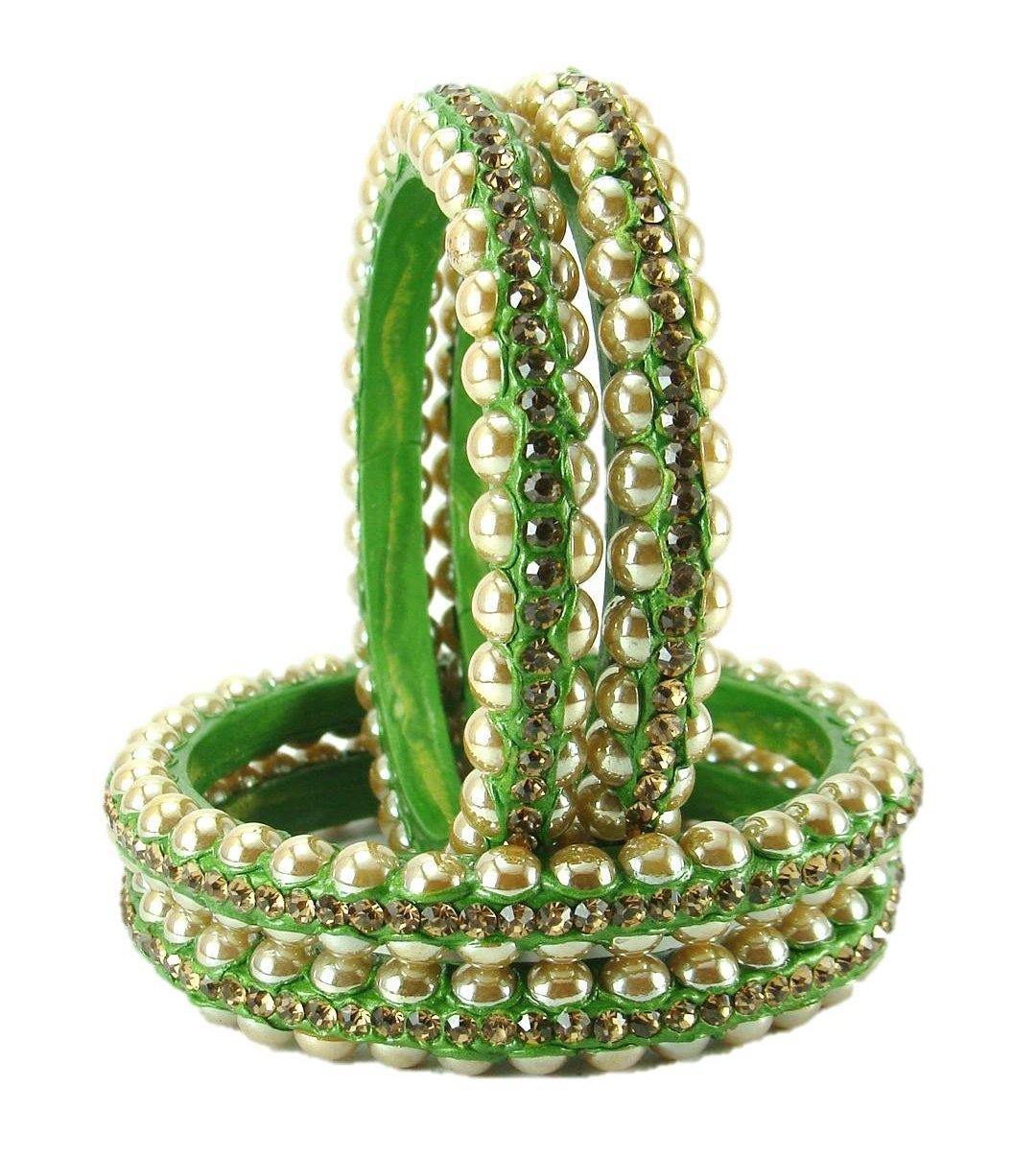 Sukriti Rajasthani contemporary Green Lac Bangles for Women - Set of 4