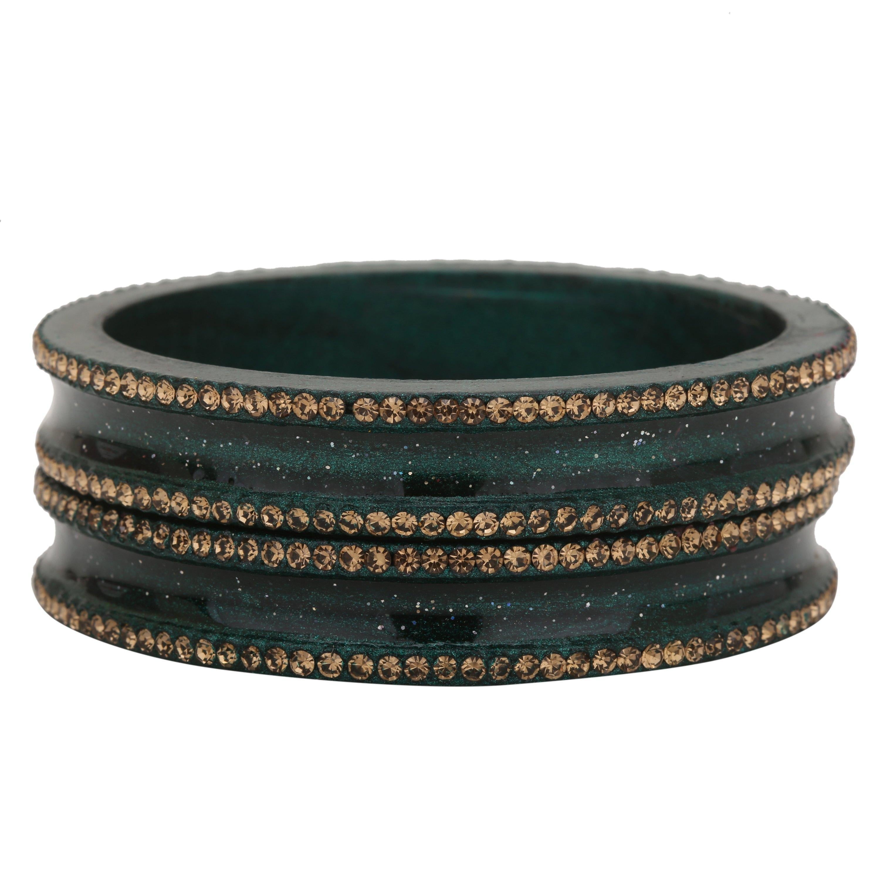 Sukriti Rajasthani Elegant Bottle Green Lac Bangles for Women - Set of 2