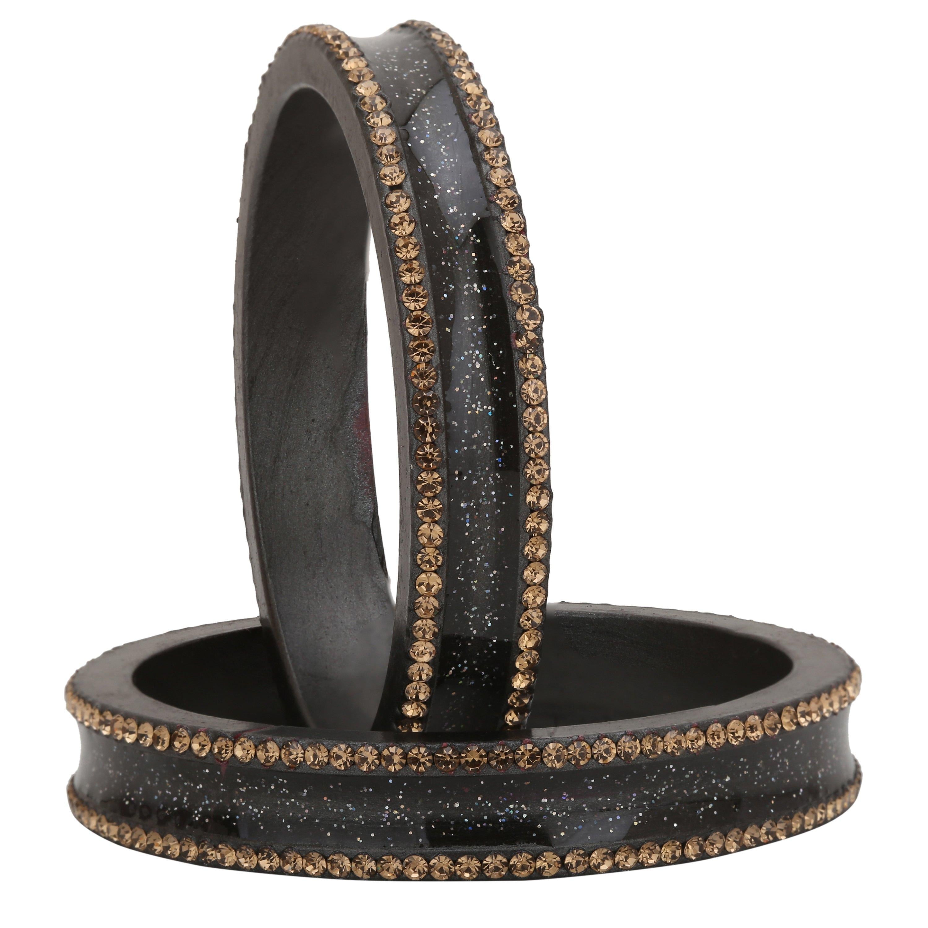 Sukriti Rajasthani Elegant Dark grey Lac Bangles for Women - Set of 2