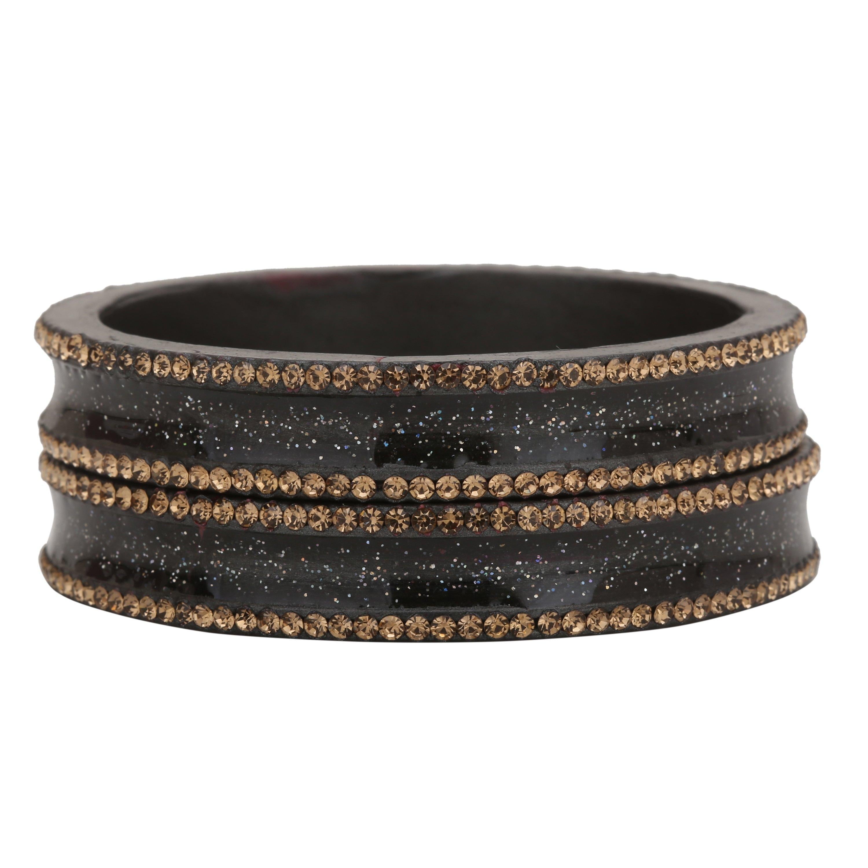 Sukriti Rajasthani Elegant Dark grey Lac Bangles for Women - Set of 2