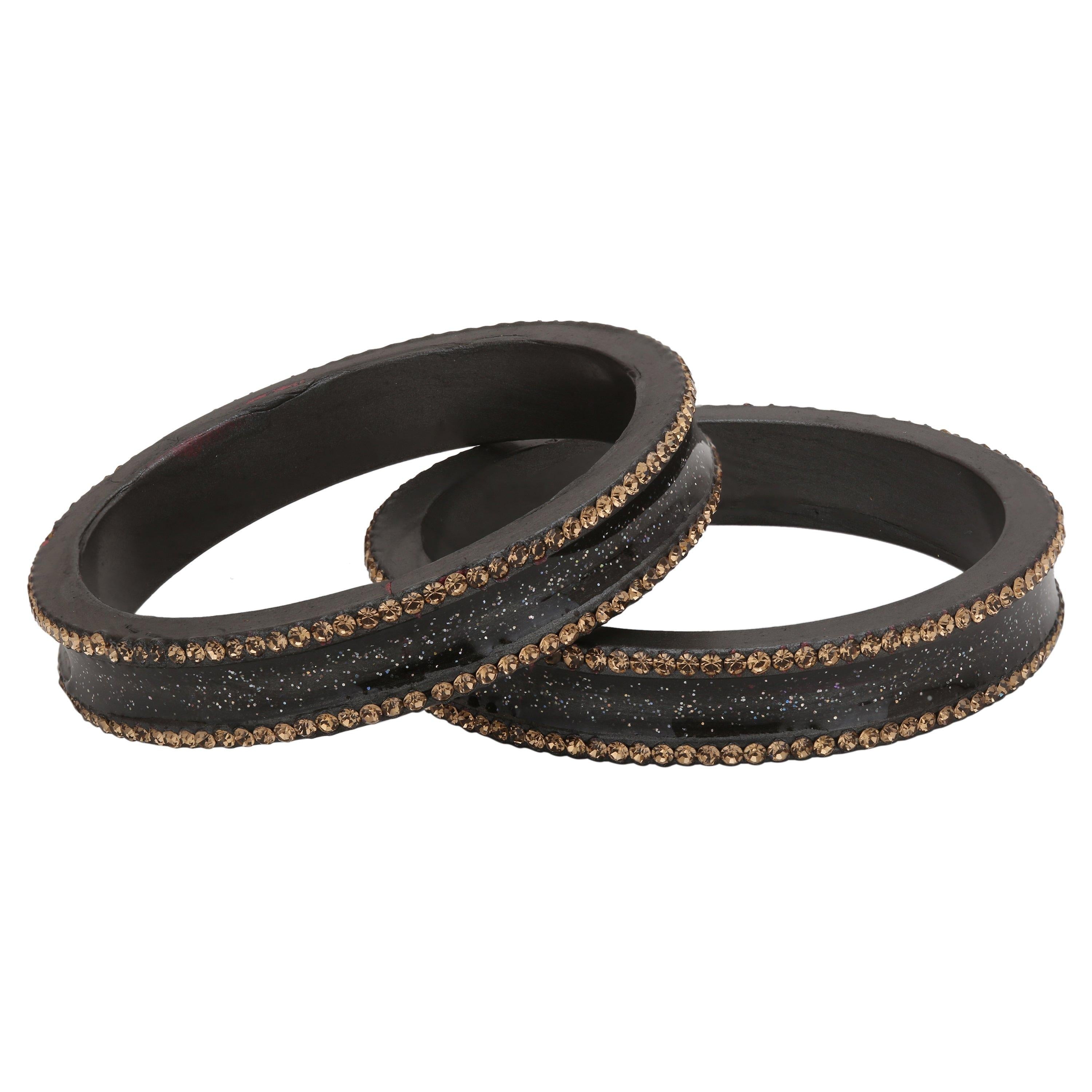 Sukriti Rajasthani Elegant Dark grey Lac Bangles for Women - Set of 2