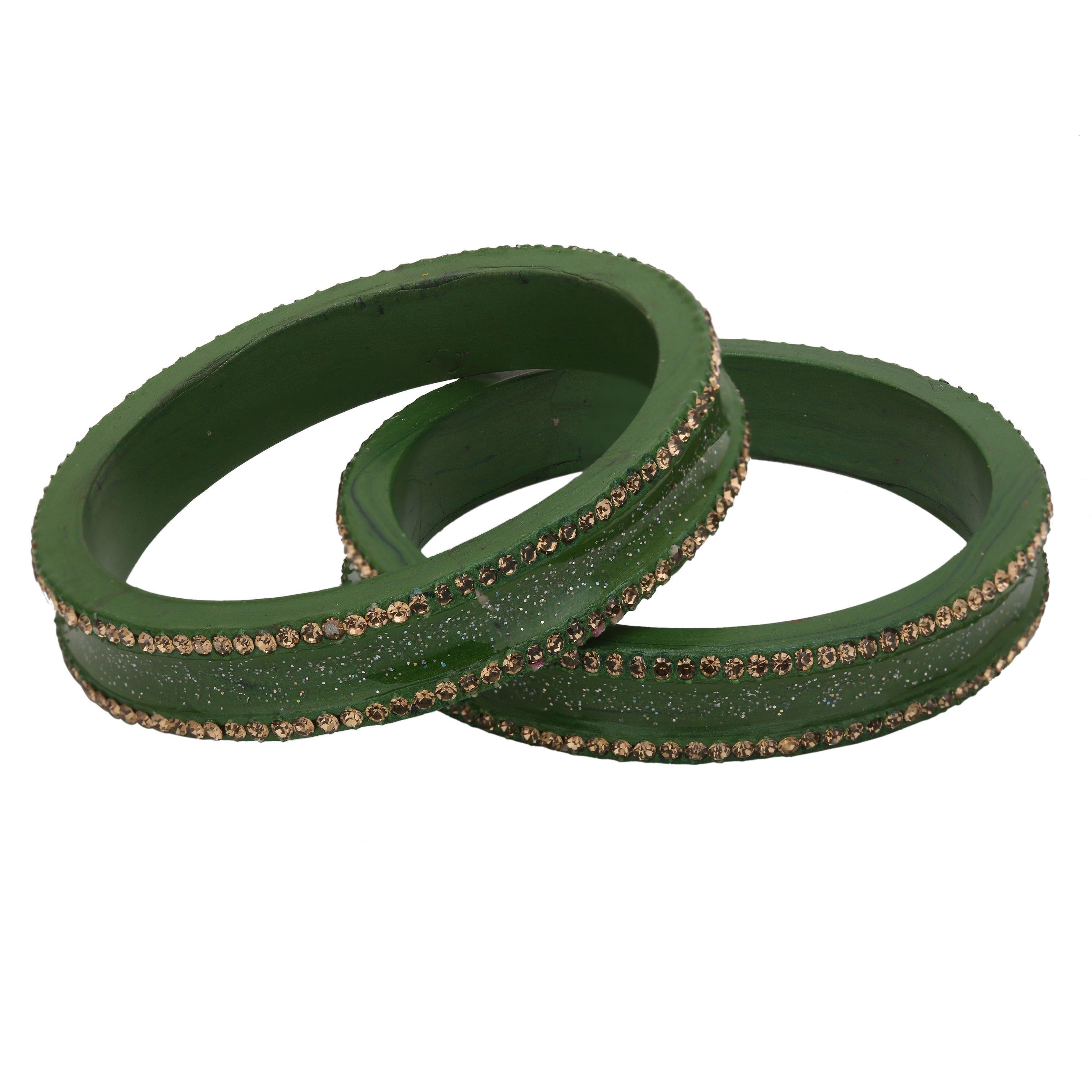 Sukriti Rajasthani Elegant Green Lac Bangles for Women - Set of 2