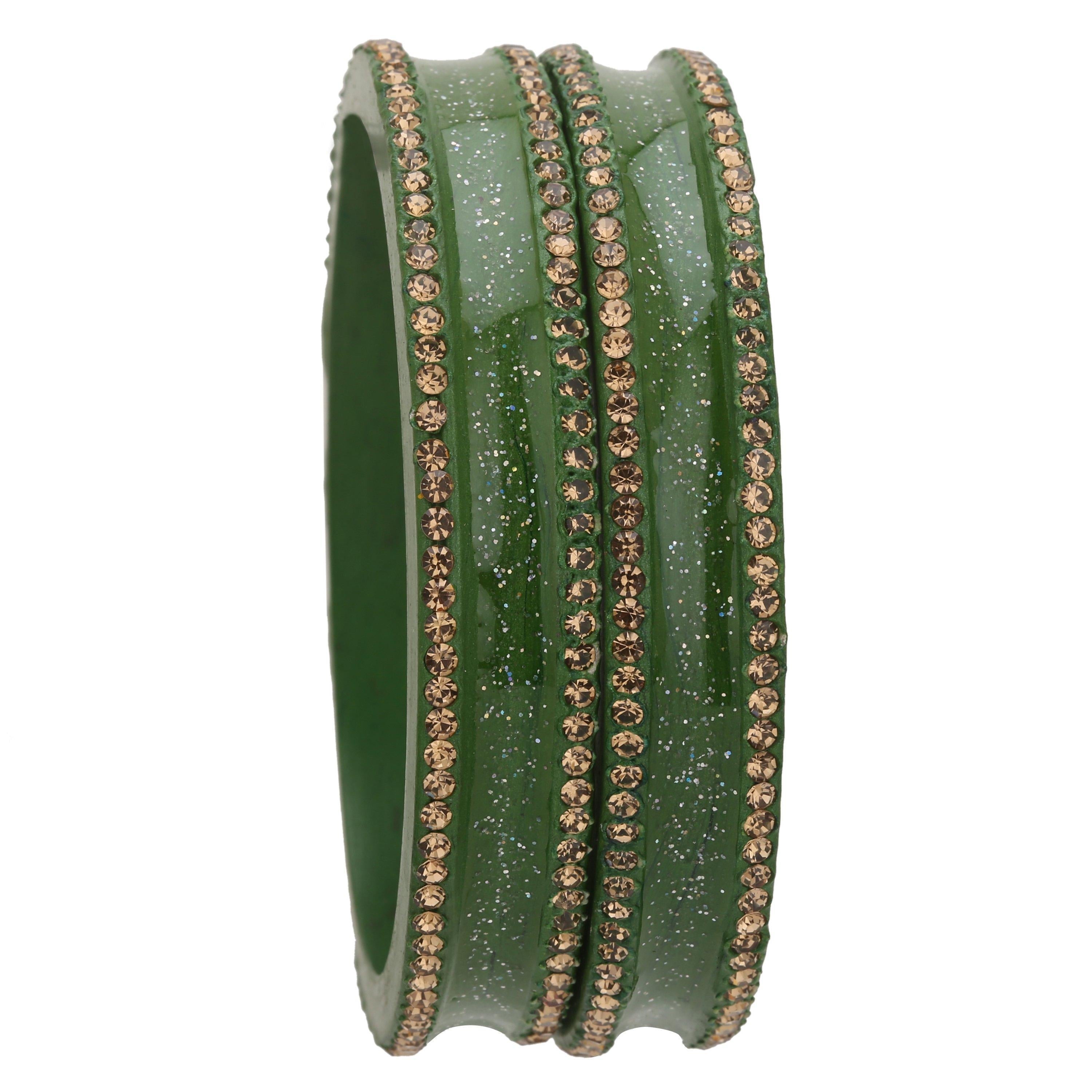 Sukriti Rajasthani Elegant Green Lac Bangles for Women - Set of 2
