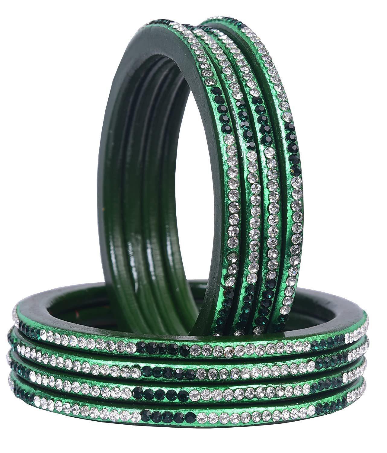 Sukriti Rajasthani Ethnic Green Lac Bangles for Women - Set of 8