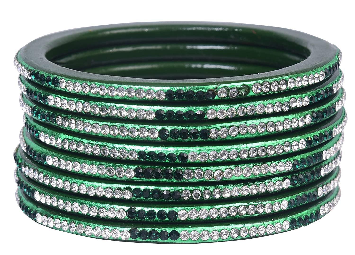 Sukriti Rajasthani Ethnic Green Lac Bangles for Women - Set of 8