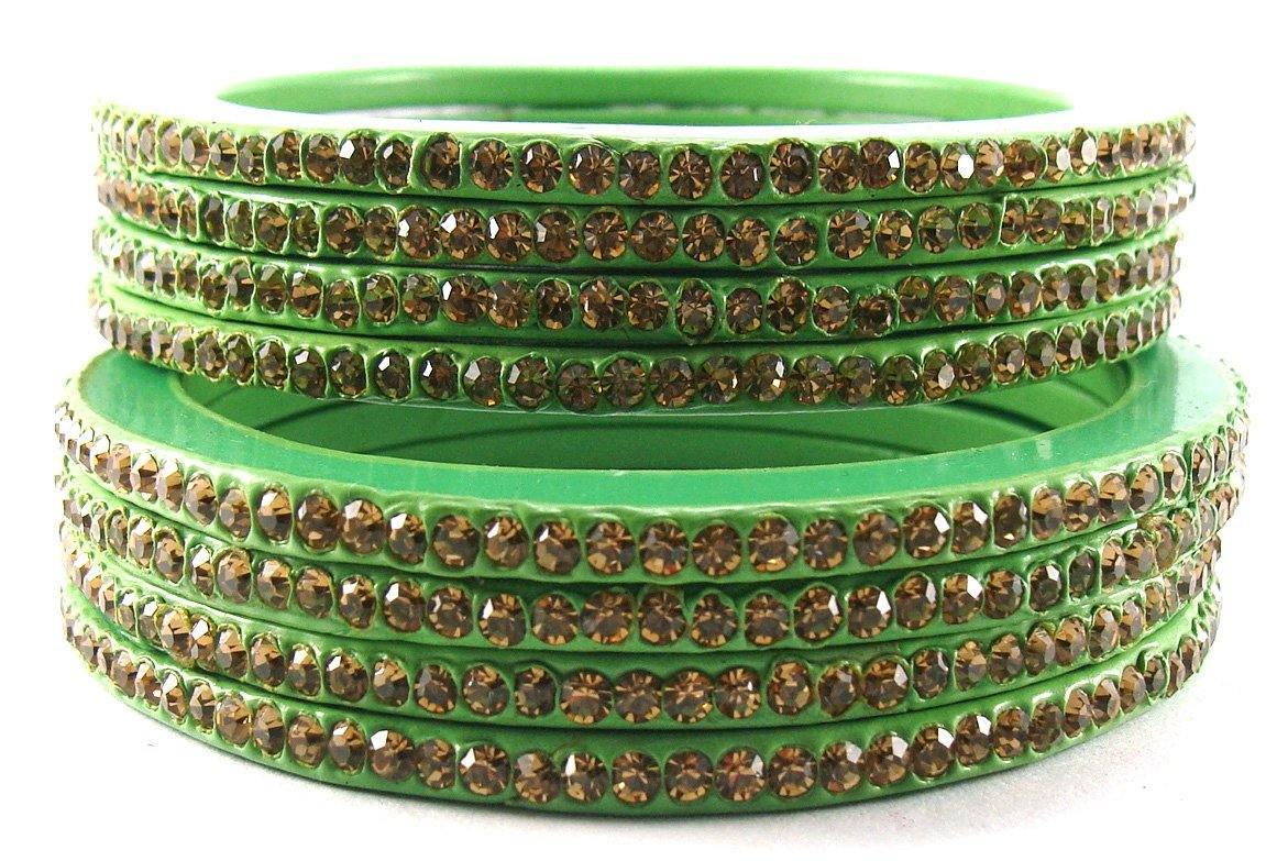 Sukriti Rajasthani Ethnic Green Lac Bangles for Women - Set of 8