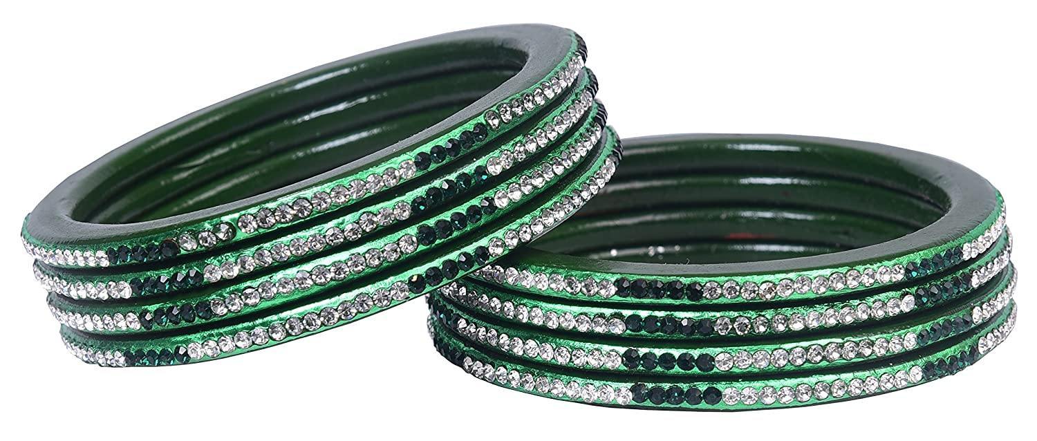 Sukriti Rajasthani Ethnic Green Lac Bangles for Women - Set of 8