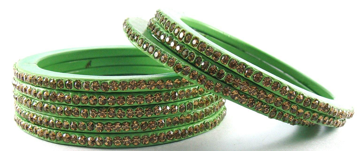 Sukriti Rajasthani Ethnic Green Lac Bangles for Women - Set of 8