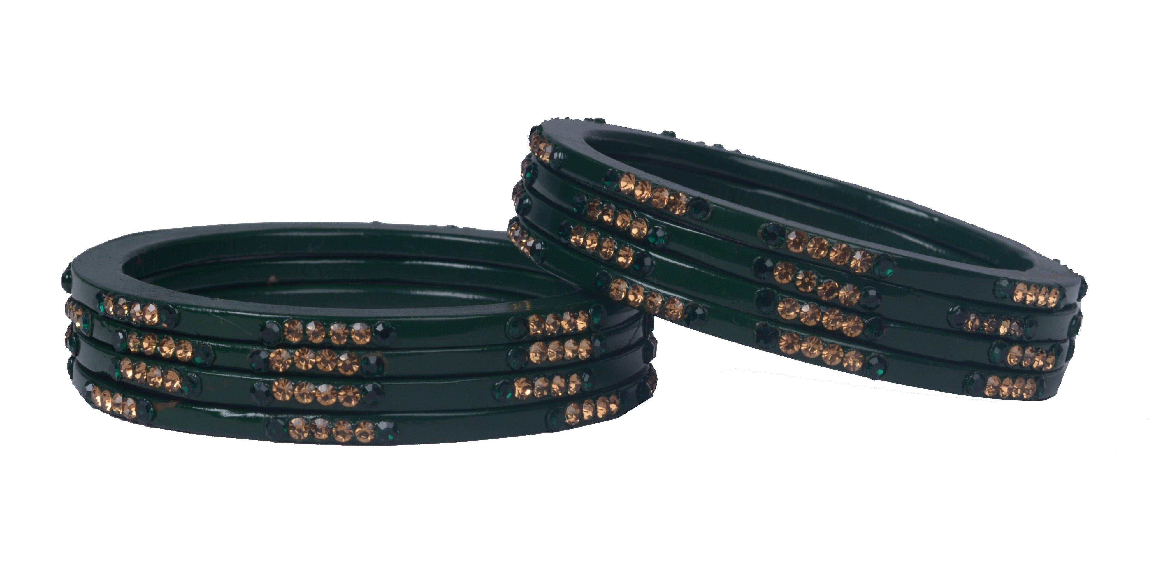 Sukriti Rajasthani Ethnic Handmade Green Lac Bangles Jewelry for Women - Set of 8