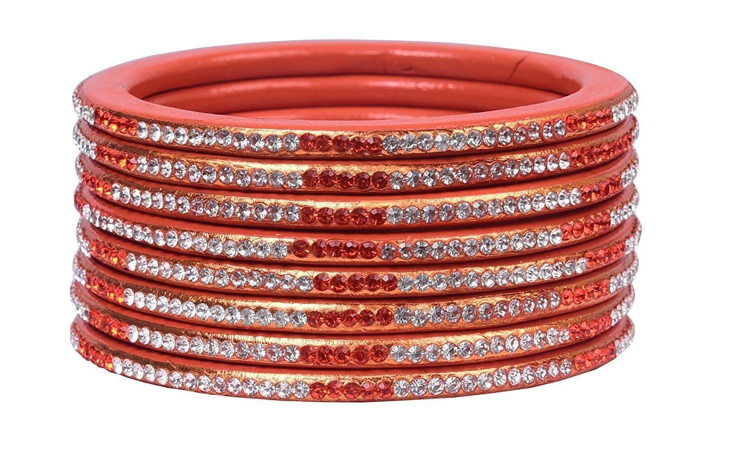 Sukriti Rajasthani Ethnic Orange Lac Bangles for Women - Set of 8