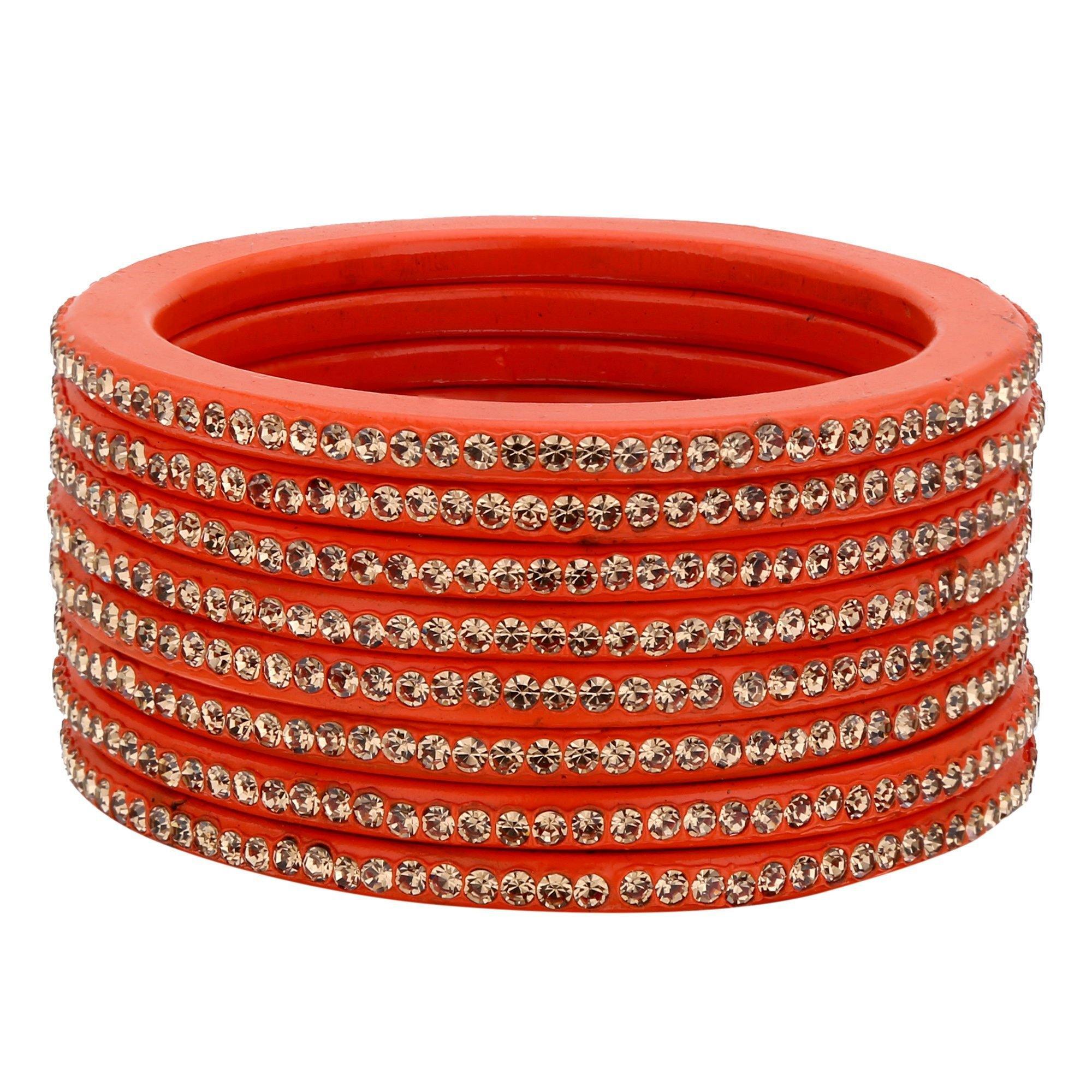 Sukriti Rajasthani Ethnic Orange Lac Bangles for Women - Set of 8
