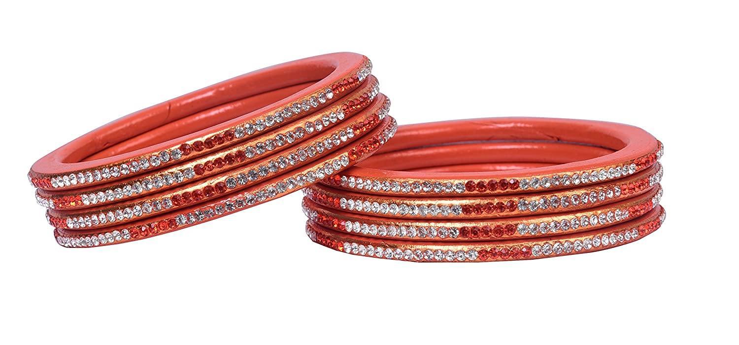 Sukriti Rajasthani Ethnic Orange Lac Bangles for Women - Set of 8