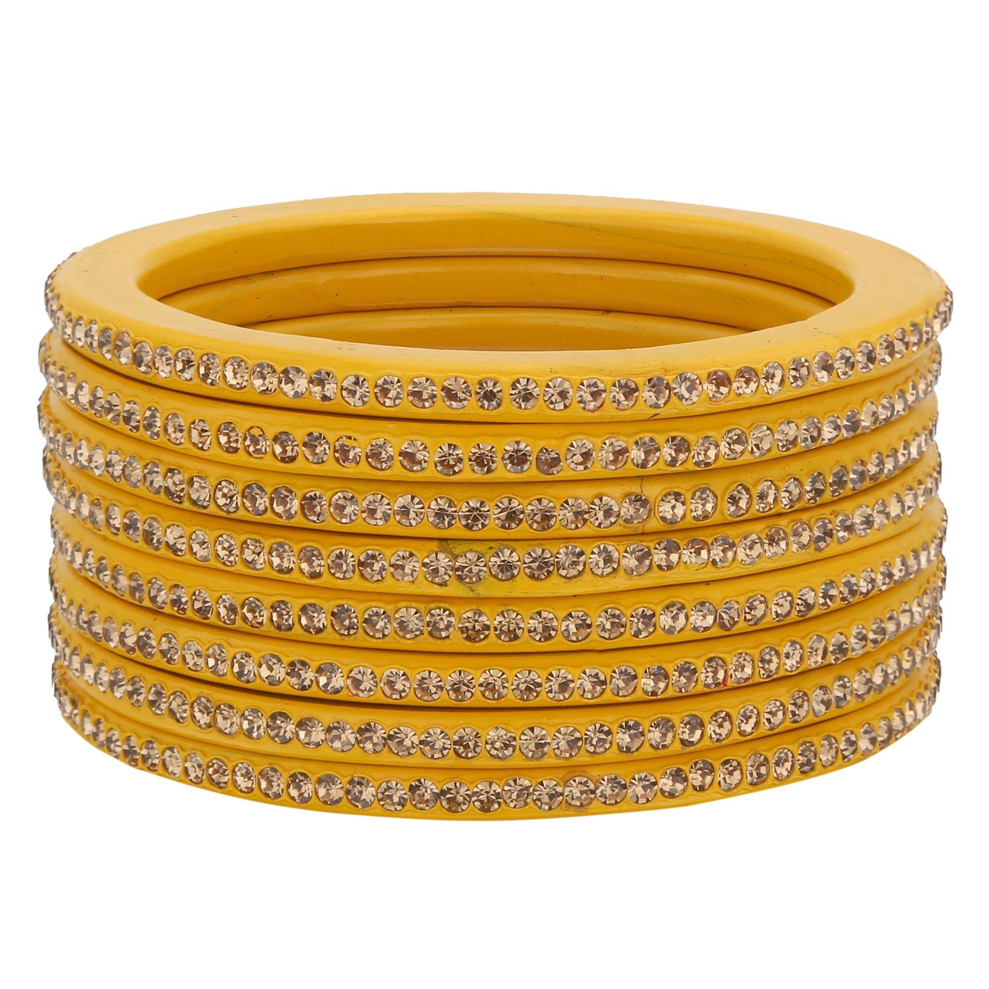 Sukriti Rajasthani Ethnic Yellow Lac Bangles for Women- Set of 8
