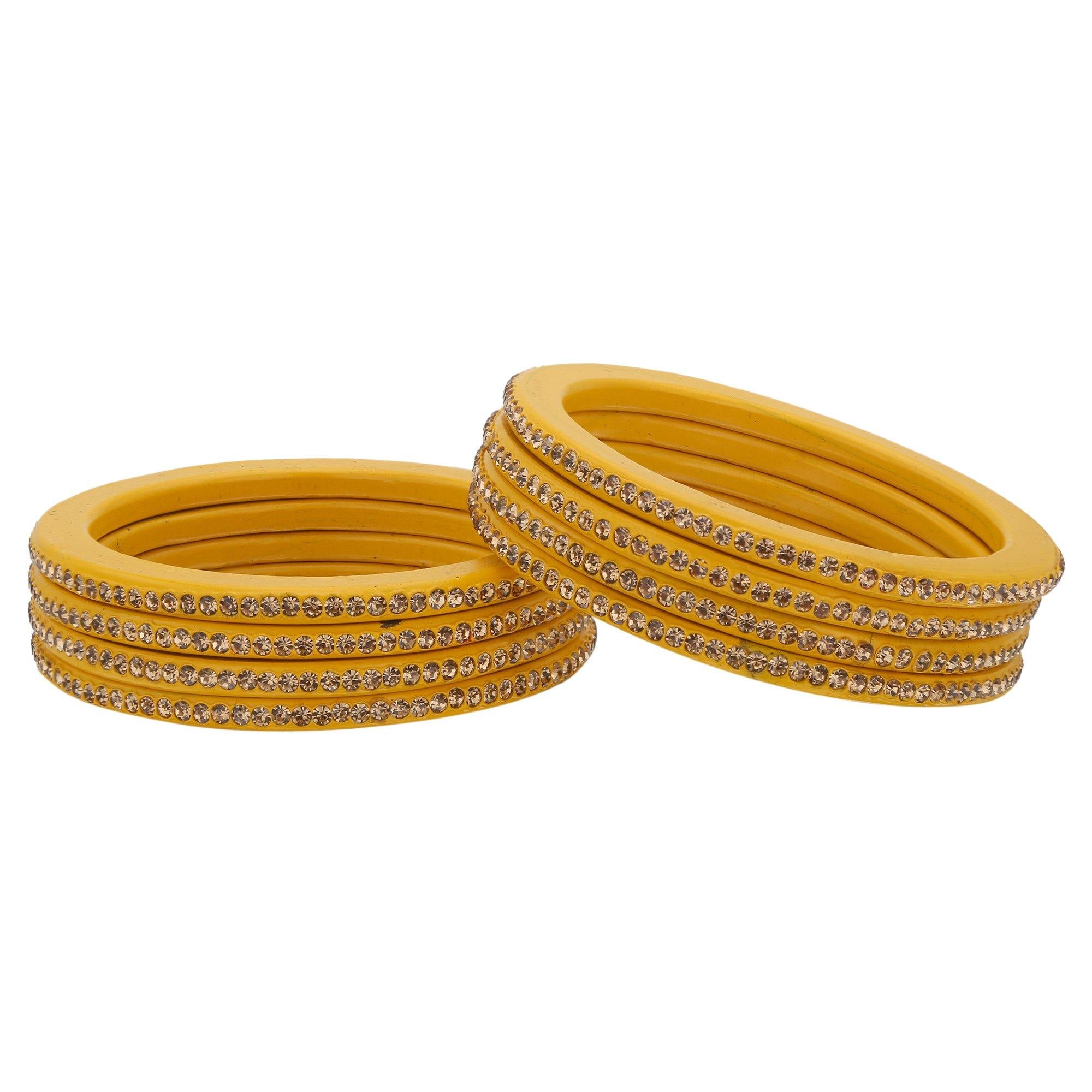 Sukriti Rajasthani Ethnic Yellow Lac Bangles for Women- Set of 8