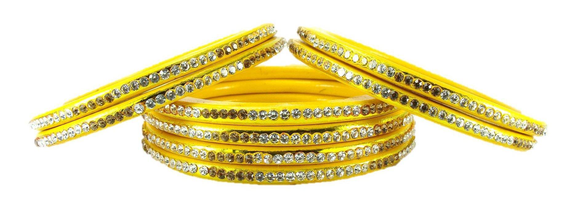 Sukriti Rajasthani Ethnic Yellow Lac Bangles for Women - Set of 8