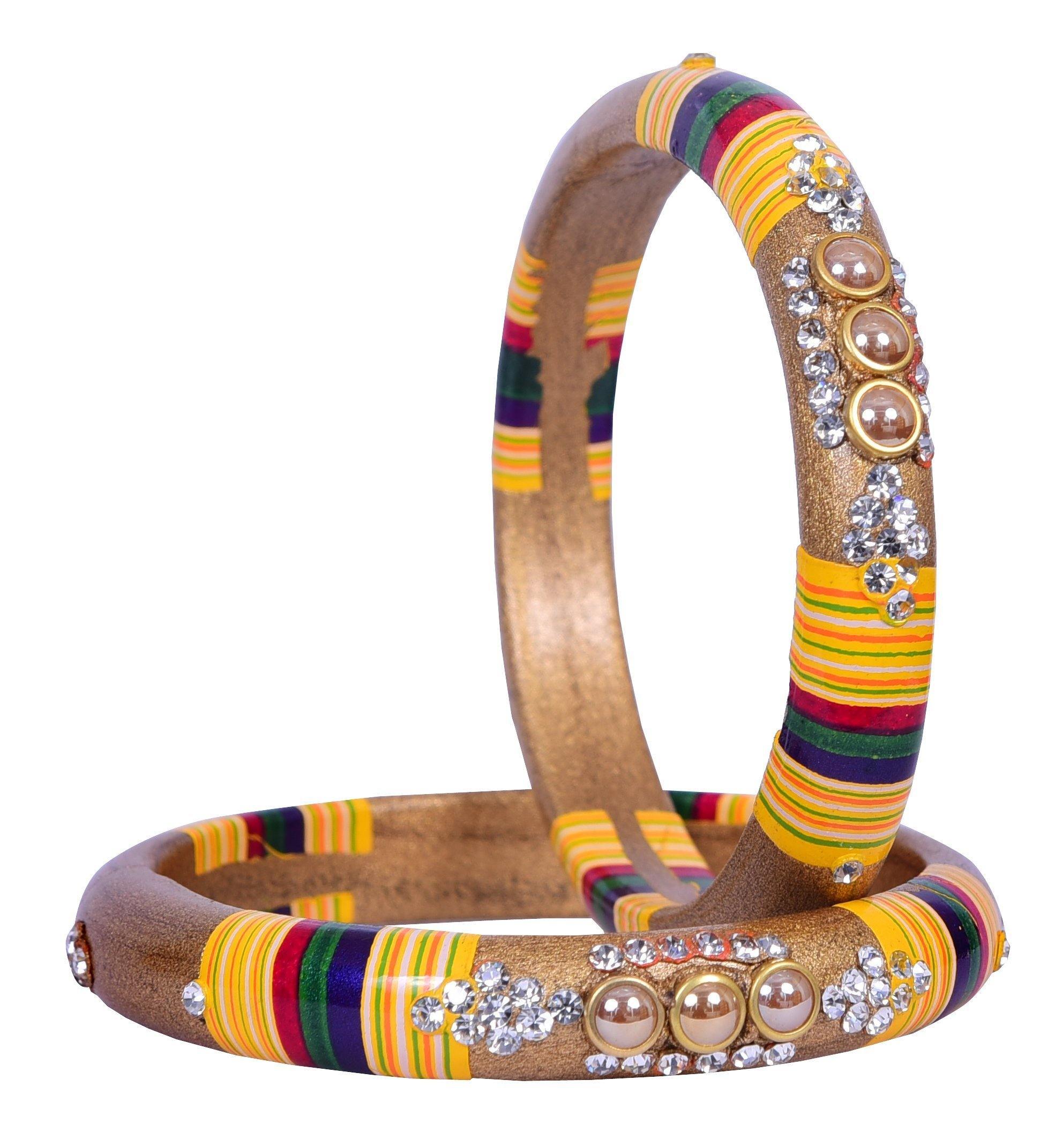 Sukriti Rajasthani Golden Lac Bangles for Women - Set of 2