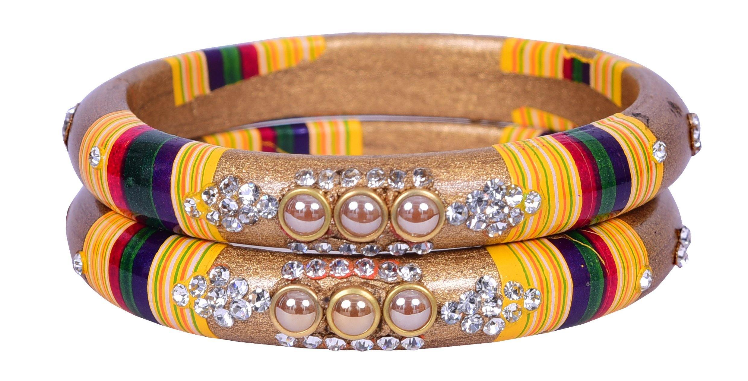 Sukriti Rajasthani Golden Lac Bangles for Women - Set of 2