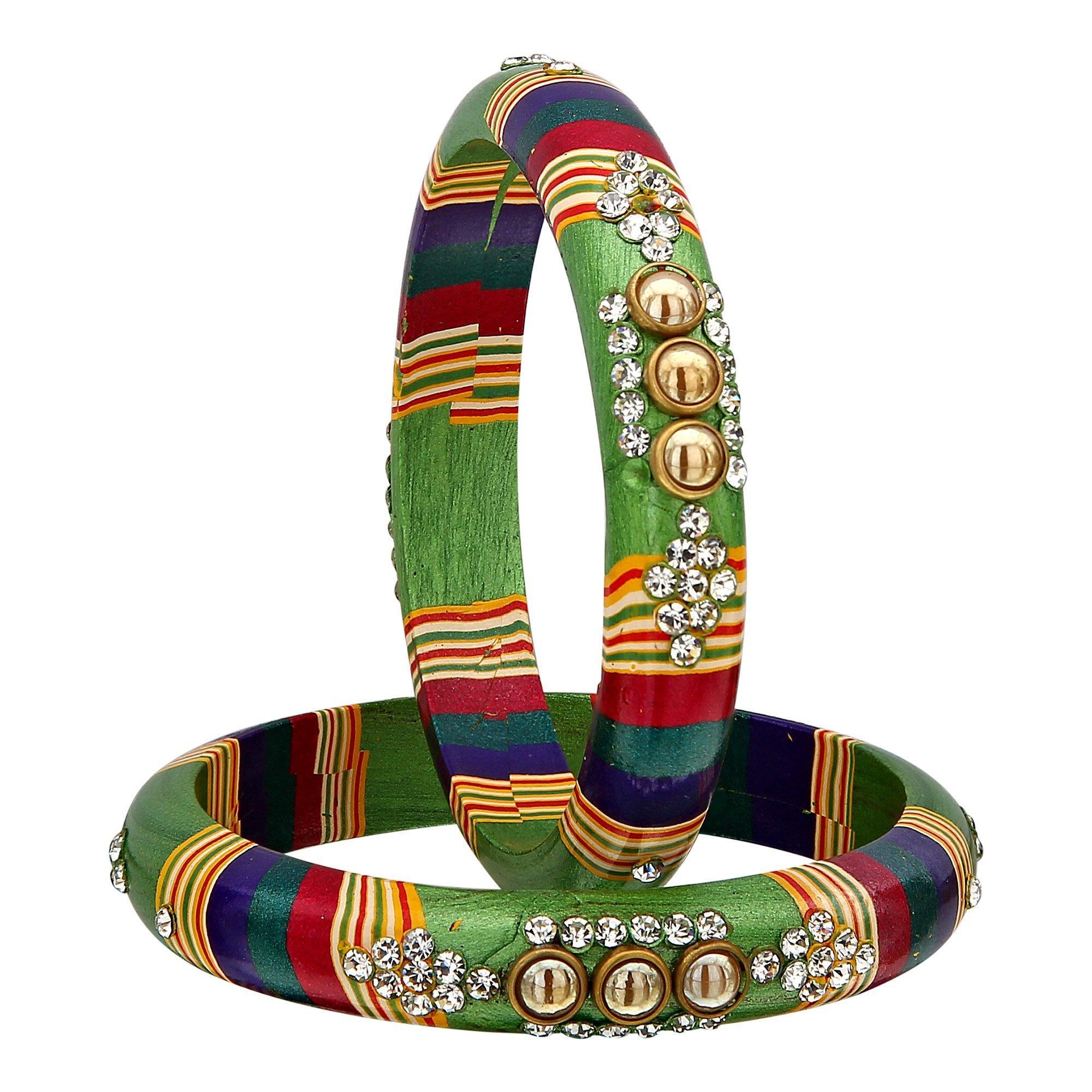 Sukriti Rajasthani Green Lac Bangles for Women - Set of 2