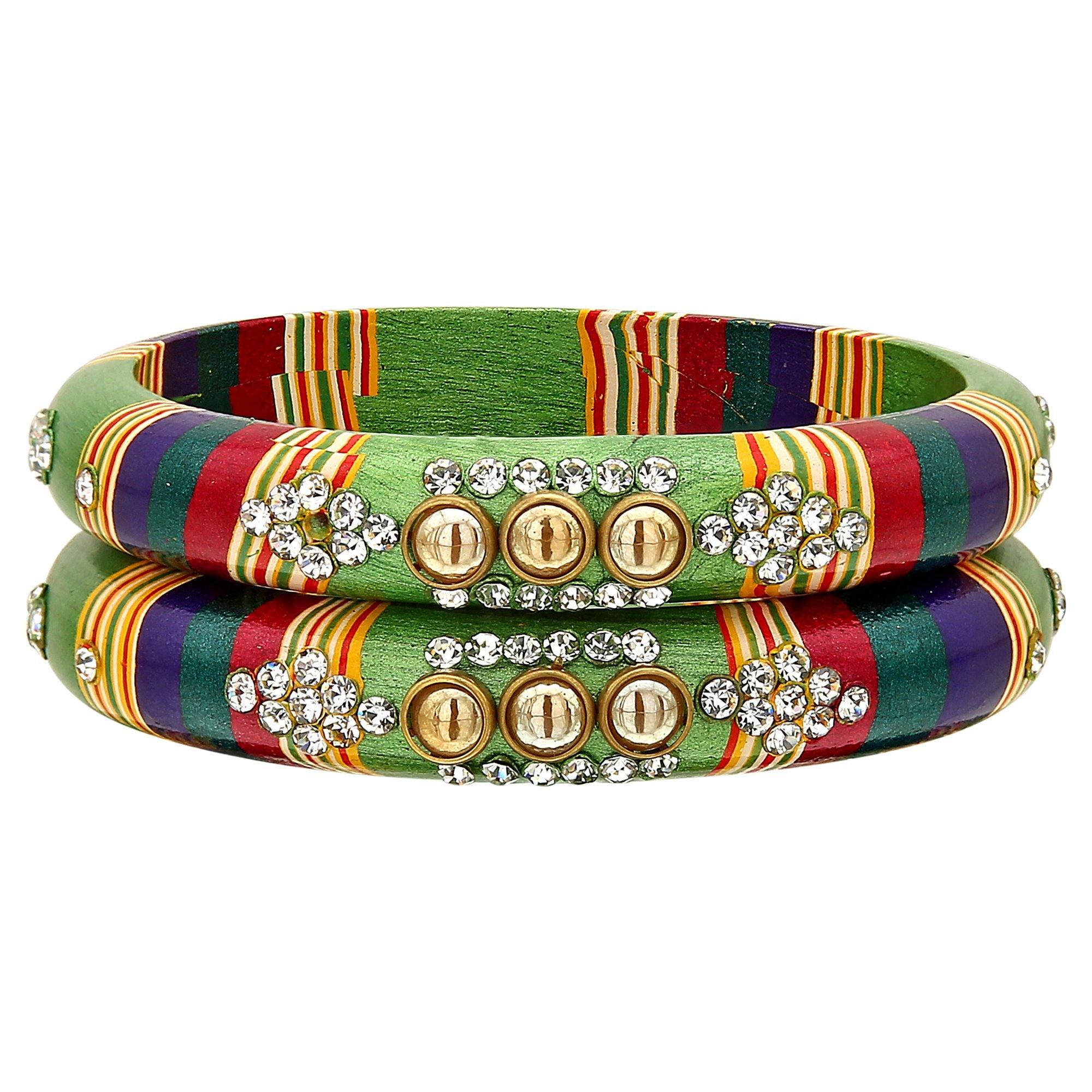 Sukriti Rajasthani Green Lac Bangles for Women - Set of 2