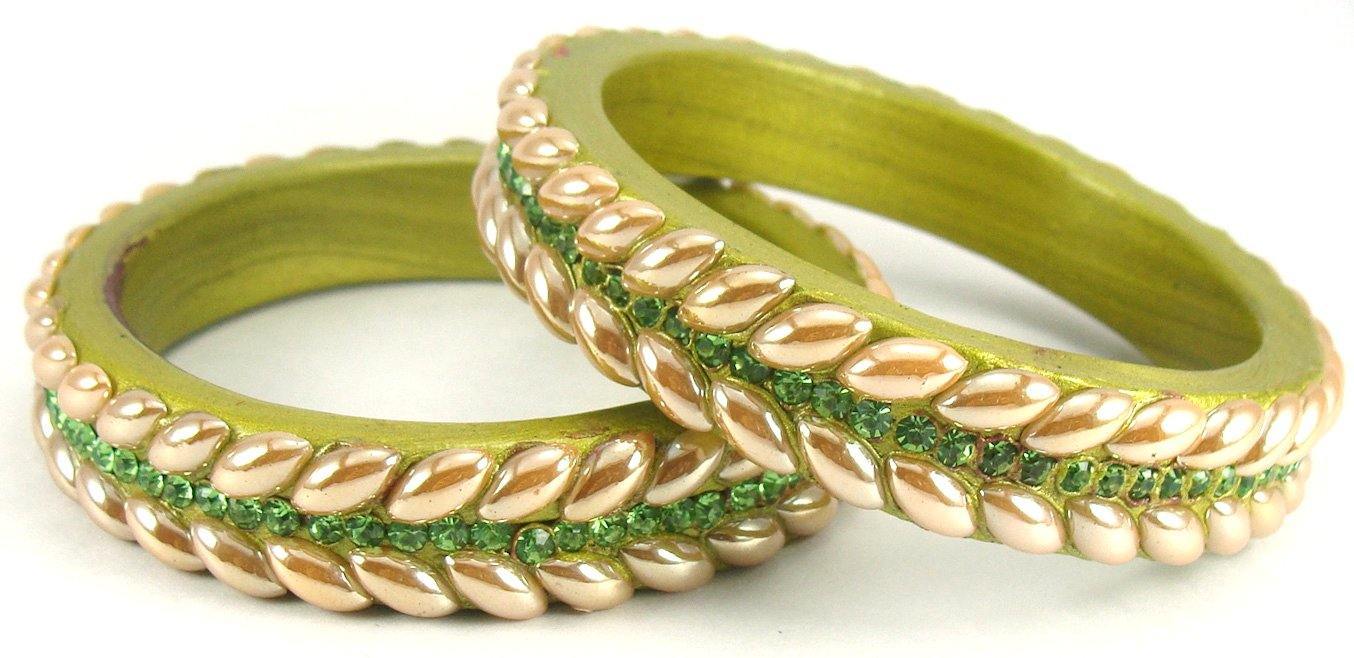 Sukriti Rajasthani Green Lac Bangles for Women - Set of 2