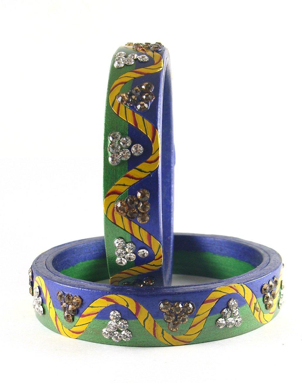 Sukriti Rajasthani Lahariya Blue-Green Lac Bangles for Women - Set of 2