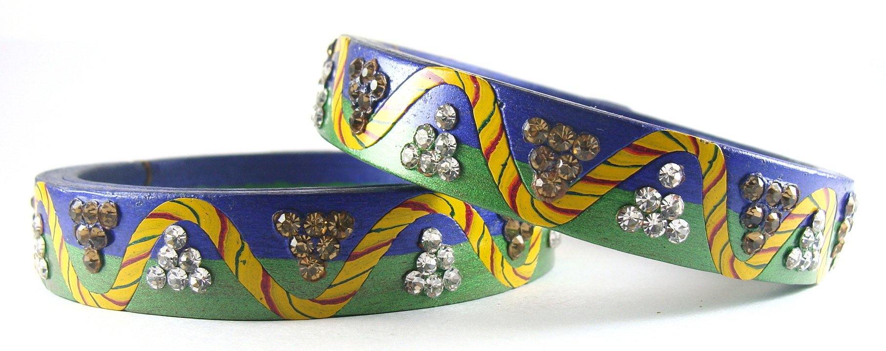 Sukriti Rajasthani Lahariya Blue-Green Lac Bangles for Women - Set of 2