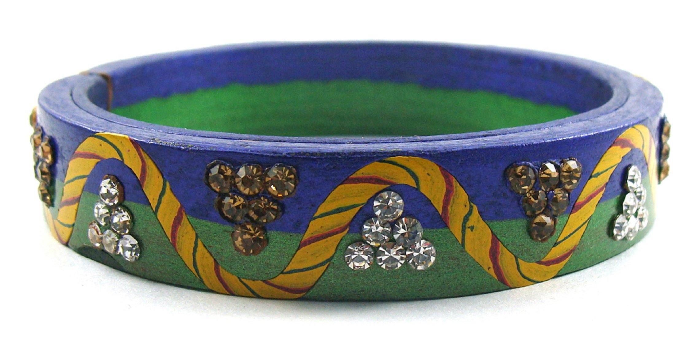 Sukriti Rajasthani Lahariya Blue-Green Lac Bangles for Women - Set of 2