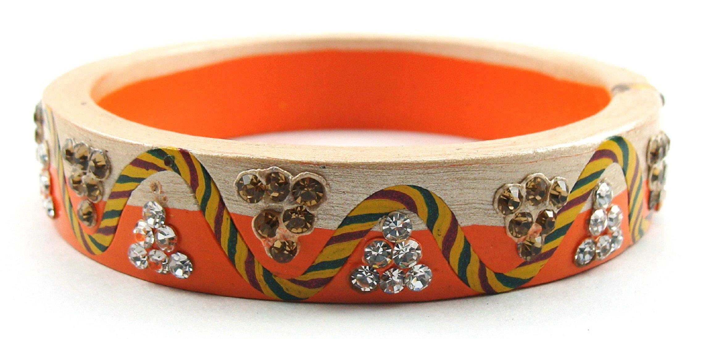 Sukriti Rajasthani Lahariya Orange-Beige Lac Bangles for Women - Set of 2