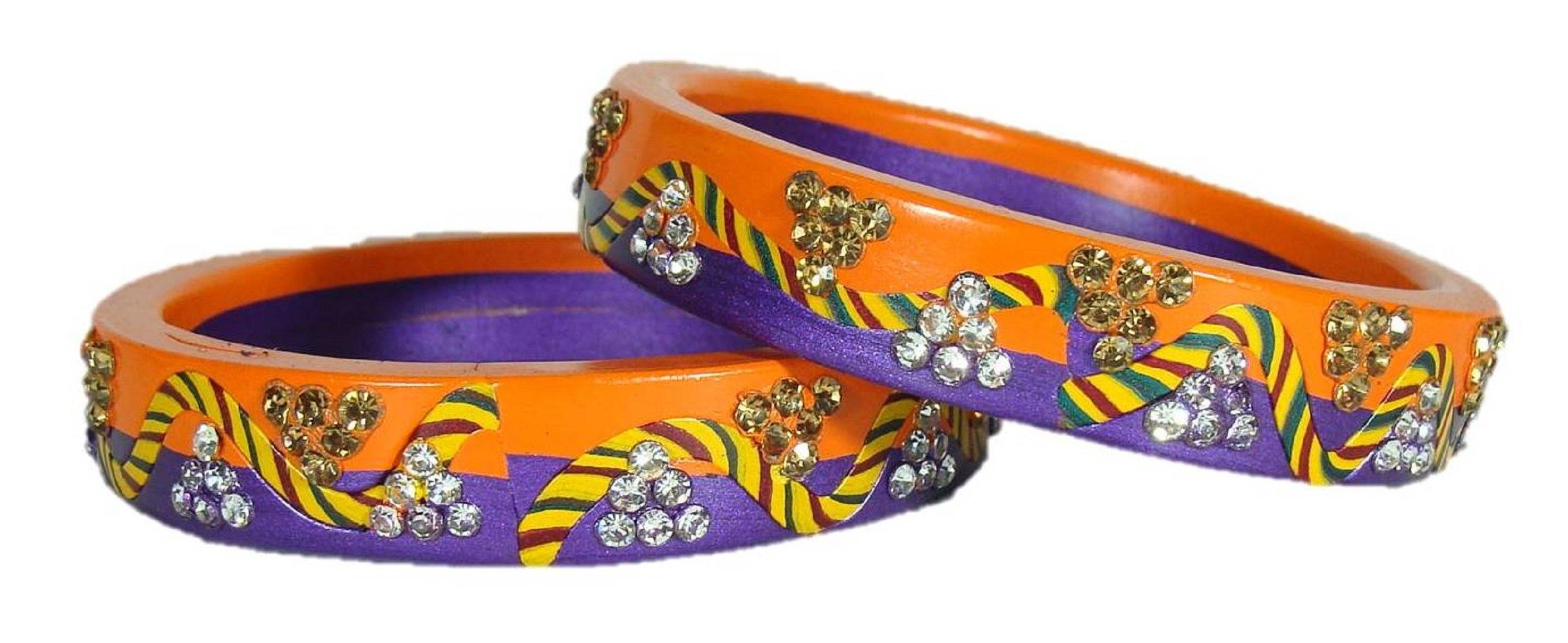 Sukriti Rajasthani Lahariya Orange-Blue Lac Bangles for Women - Set of 2