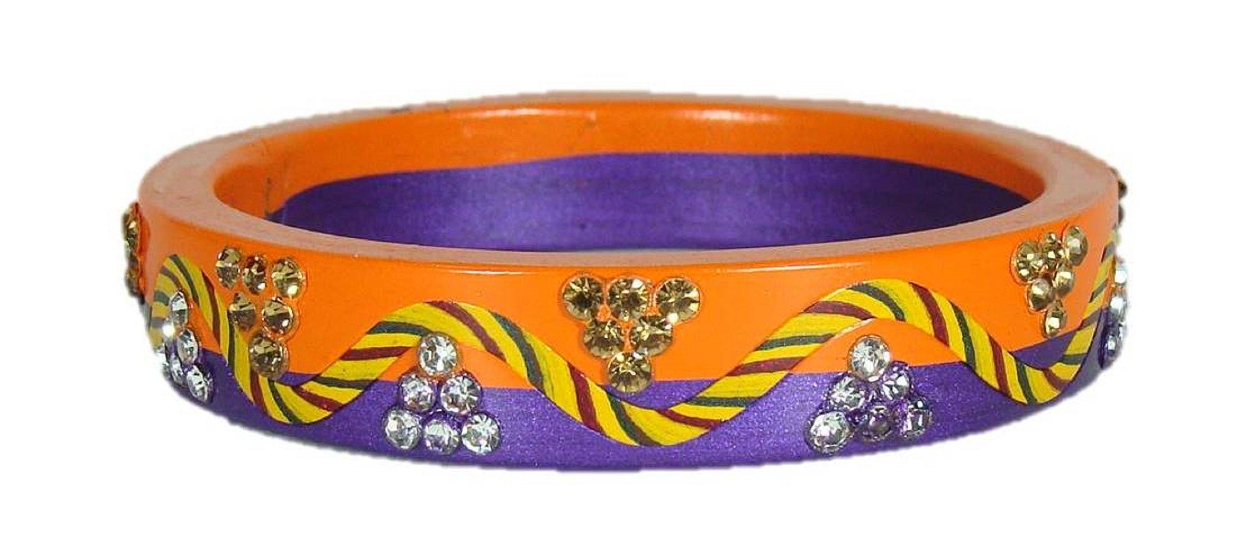 Sukriti Rajasthani Lahariya Orange-Blue Lac Bangles for Women - Set of 2