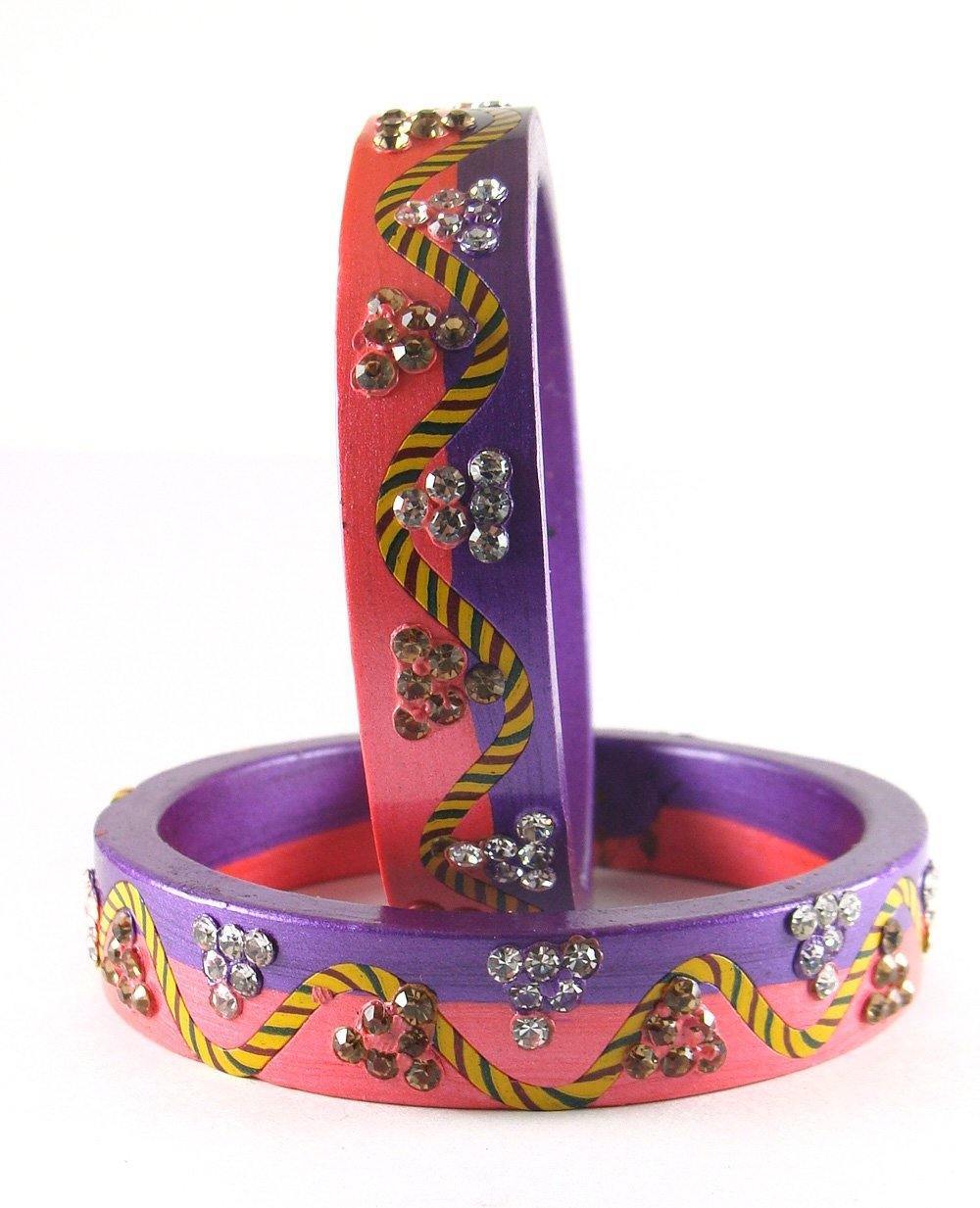 Sukriti Rajasthani Lahariya Pink-Purple Lac Bangles for Women - Set of 2