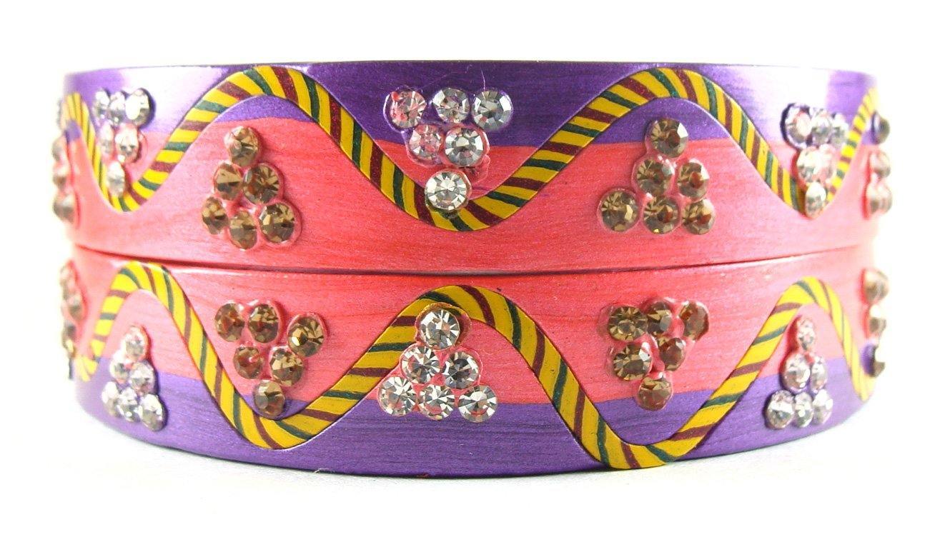 Sukriti Rajasthani Lahariya Pink-Purple Lac Bangles for Women - Set of 2