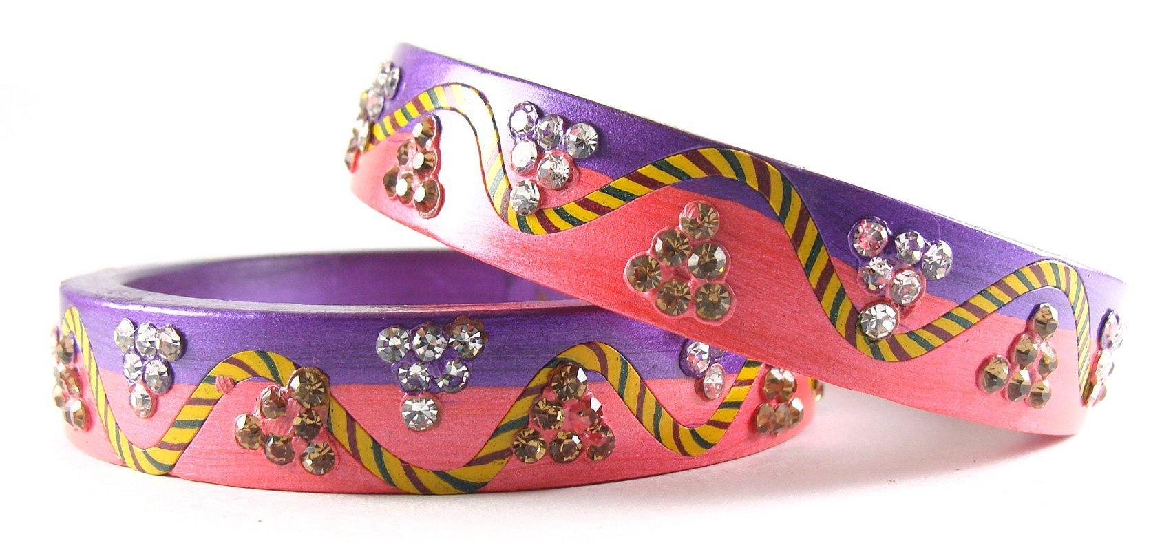 Sukriti Rajasthani Lahariya Pink-Purple Lac Bangles for Women - Set of 2