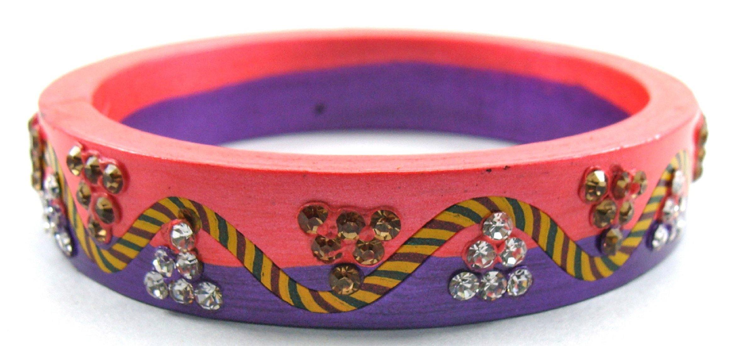 Sukriti Rajasthani Lahariya Pink-Purple Lac Bangles for Women - Set of 2