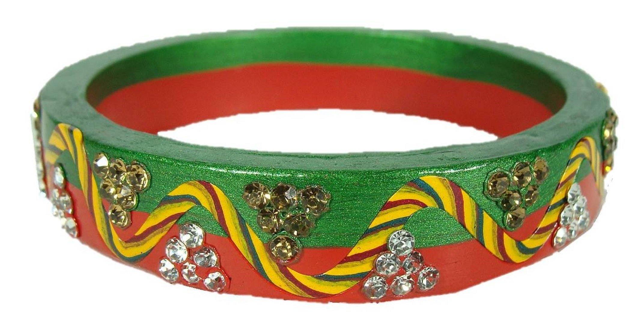 Sukriti Rajasthani Lahariya Red-Green Lac Bangles for Women - Set of 2