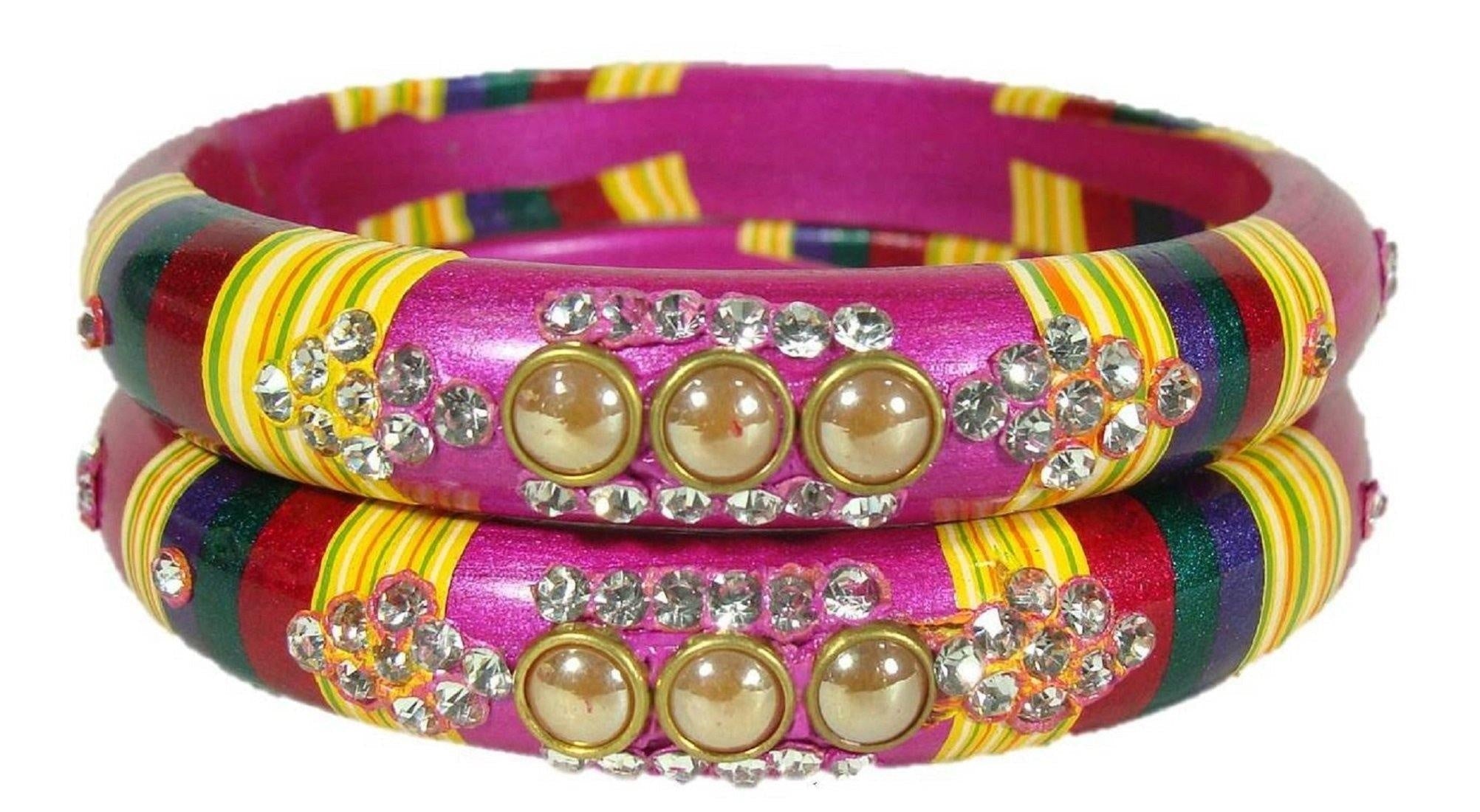 Sukriti Rajasthani Magenta Lac Bangles for Women - Set of 2