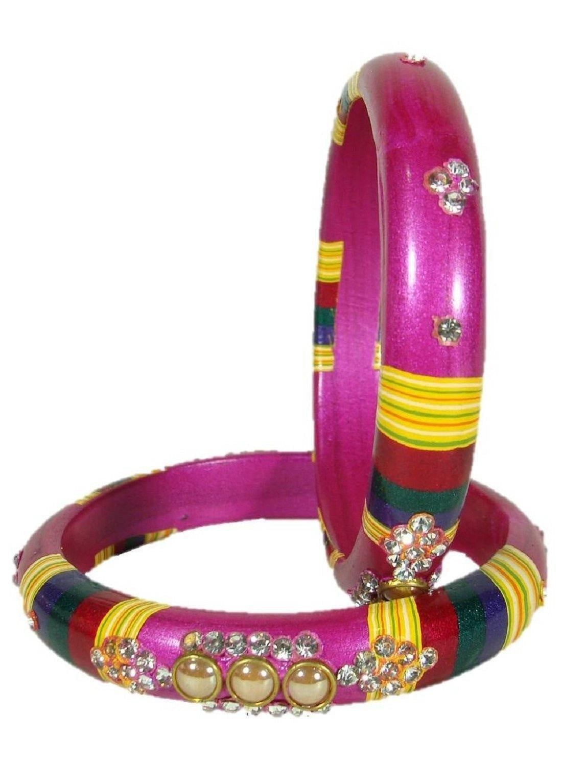 Sukriti Rajasthani Magenta Lac Bangles for Women - Set of 2