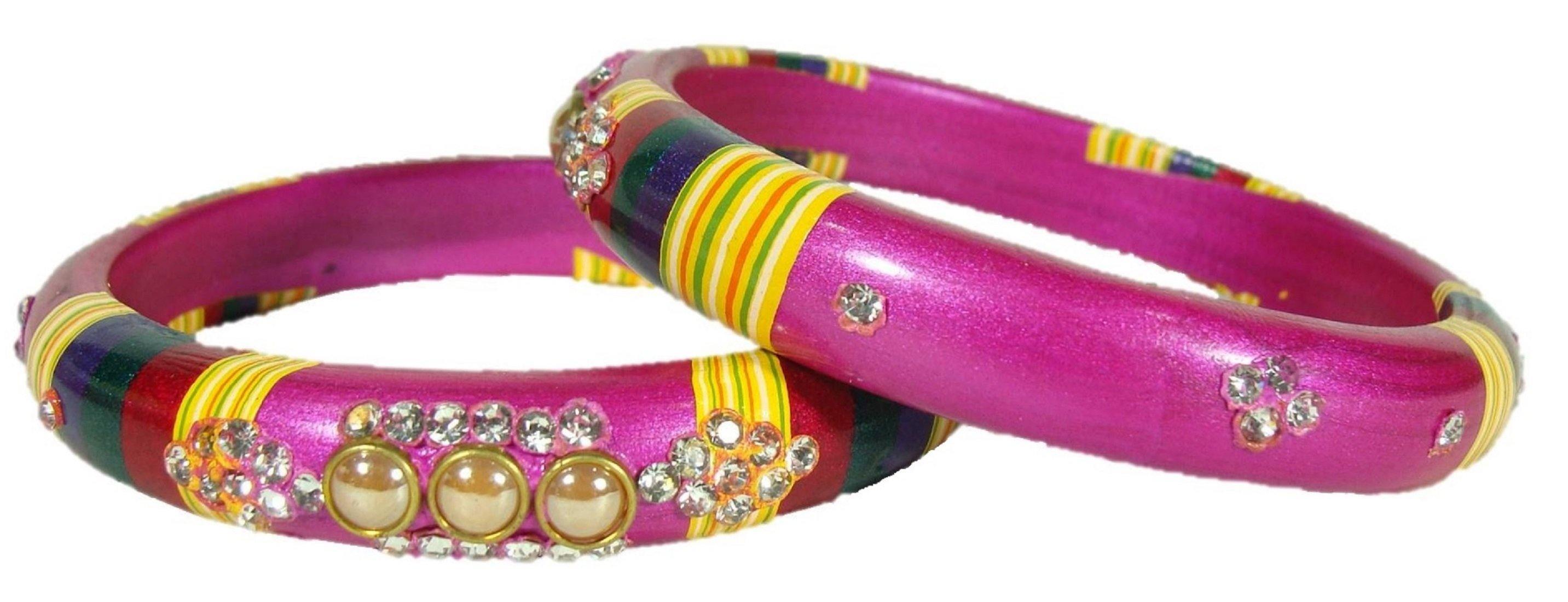 Sukriti Rajasthani Magenta Lac Bangles for Women - Set of 2