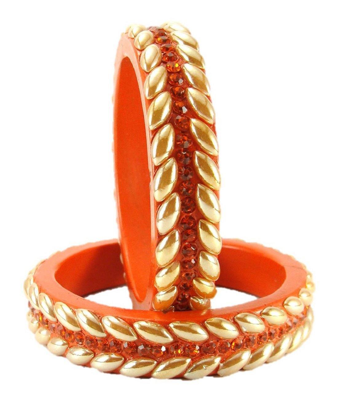 Sukriti Rajasthani Orange Lac Bangles for Women - Set of 2