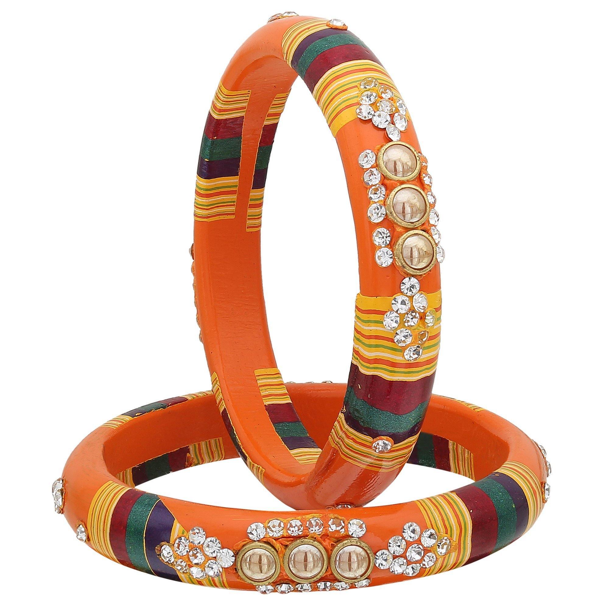 Sukriti Rajasthani Orange Lac Bangles for Women - Set of 2