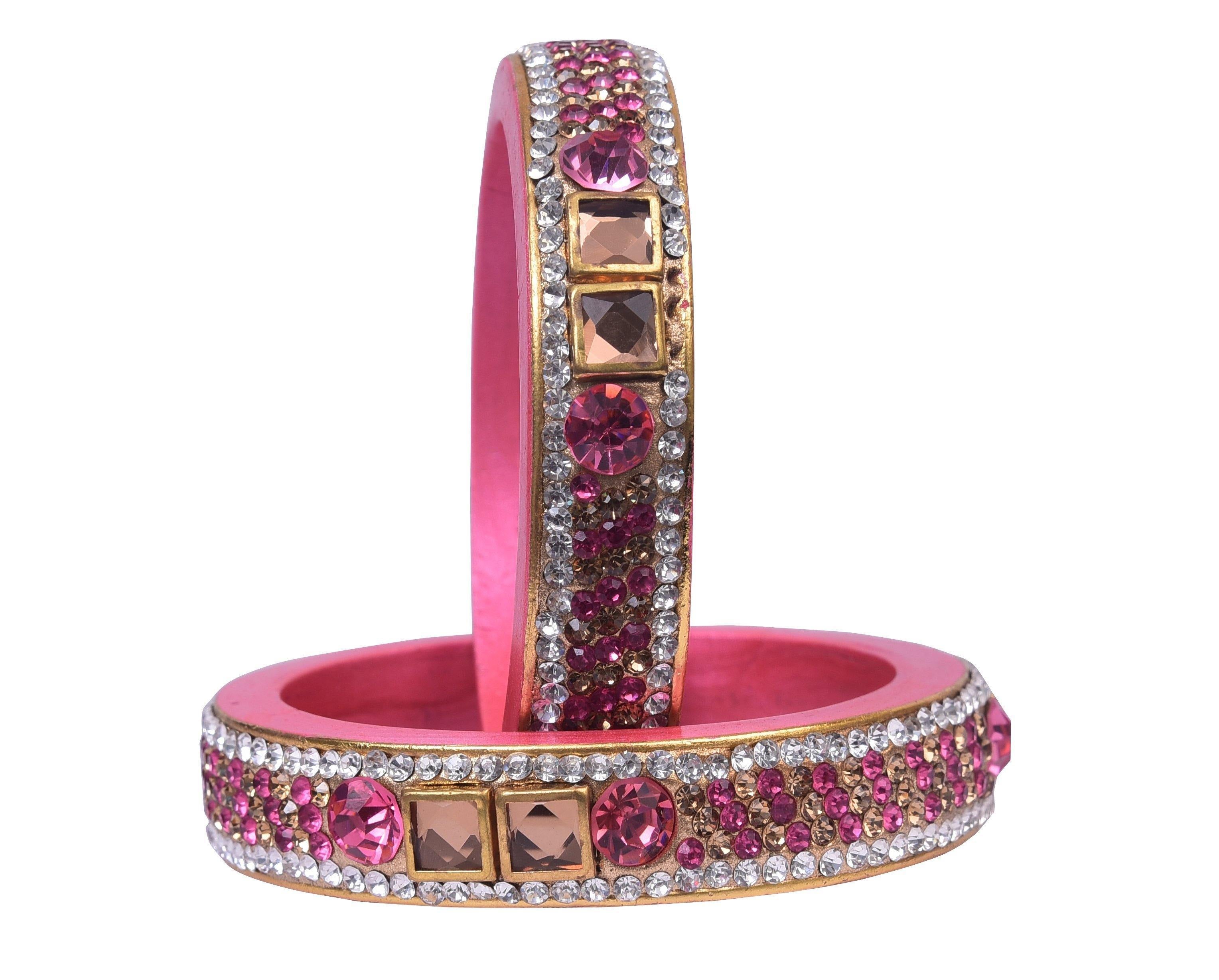 Sukriti Rajasthani Pink color Kundan Lac Bangle - Set of 2